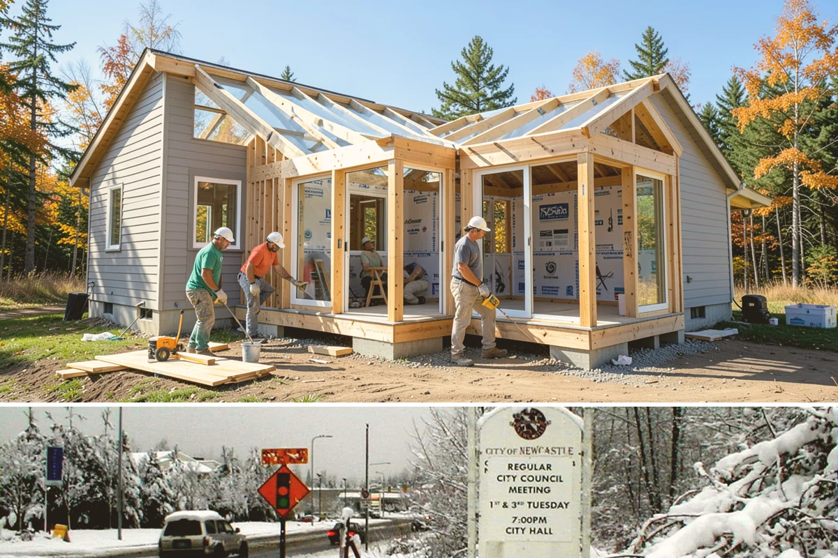 Bow Window Installation in Newcastle, King County, WA - We favor drier weather for bow window installs since the wall and new roof are temporarily exposed.