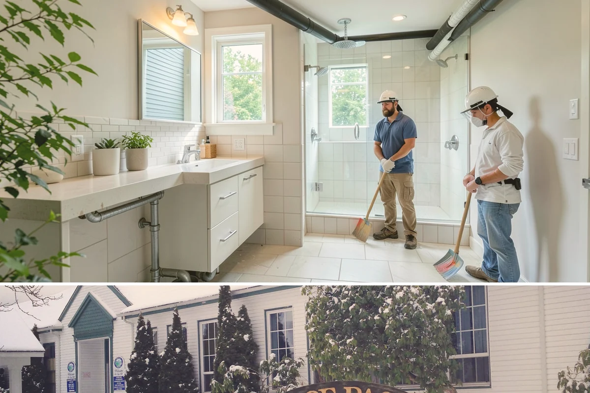 Bow Window Installation in Pacific, King County, WA - We favor drier weather for bow window installs since the wall and new roof are temporarily exposed.