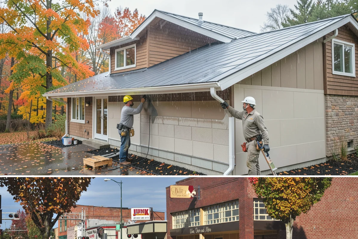 Bow Window Installation in Puyallup, Pierce County, WA - We favor drier weather for bow window installs since the wall and new roof are temporarily exposed.