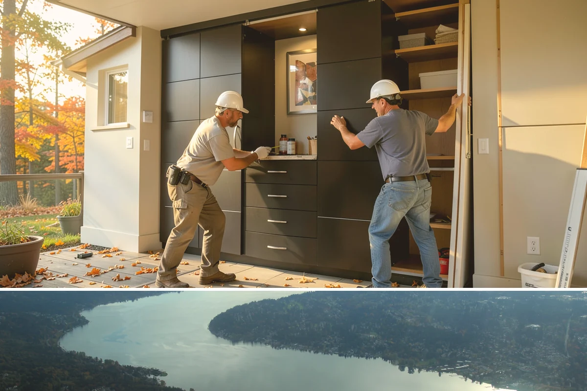 Bow Window Installation in Sammamish, King County, WA - We favor drier weather for bow window installs since the wall and new roof are temporarily exposed.