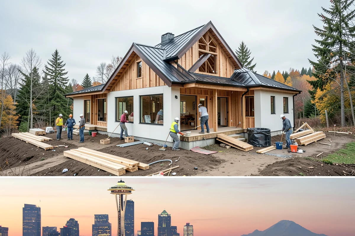 Bow Window Installation in Seattle, King County, WA - We favor drier weather for bow window installs since the wall and new roof are temporarily exposed.