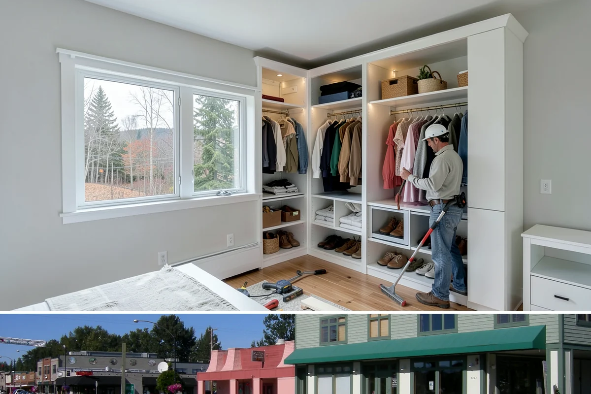 Bow Window Installation in Snoqualmie, King County, WA - We favor drier weather for bow window installs since the wall and new roof are temporarily exposed.