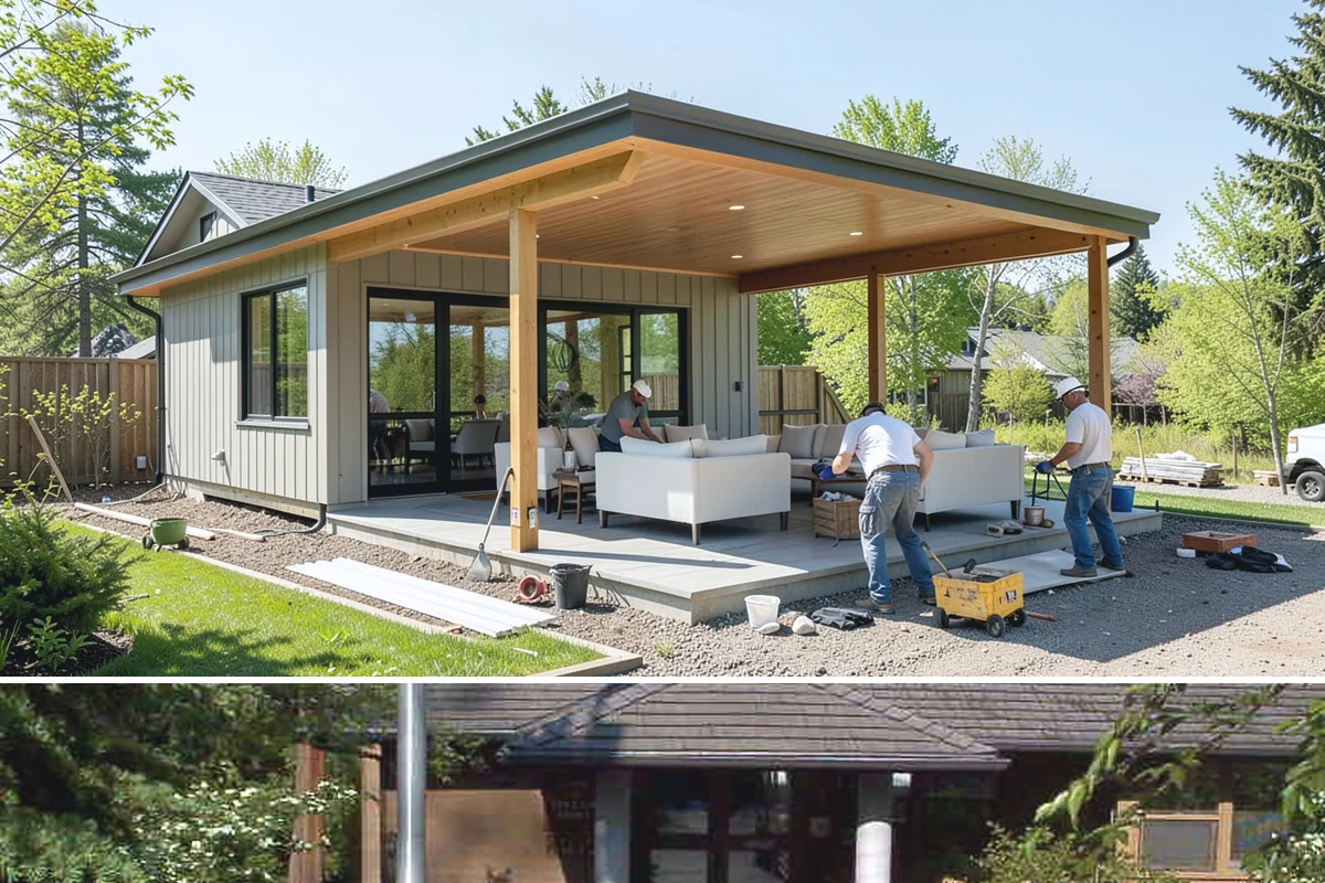 Bow Window Installation in Yarrow Point, King County, WA - We favor drier weather for bow window installs since the wall and new roof are temporarily exposed.