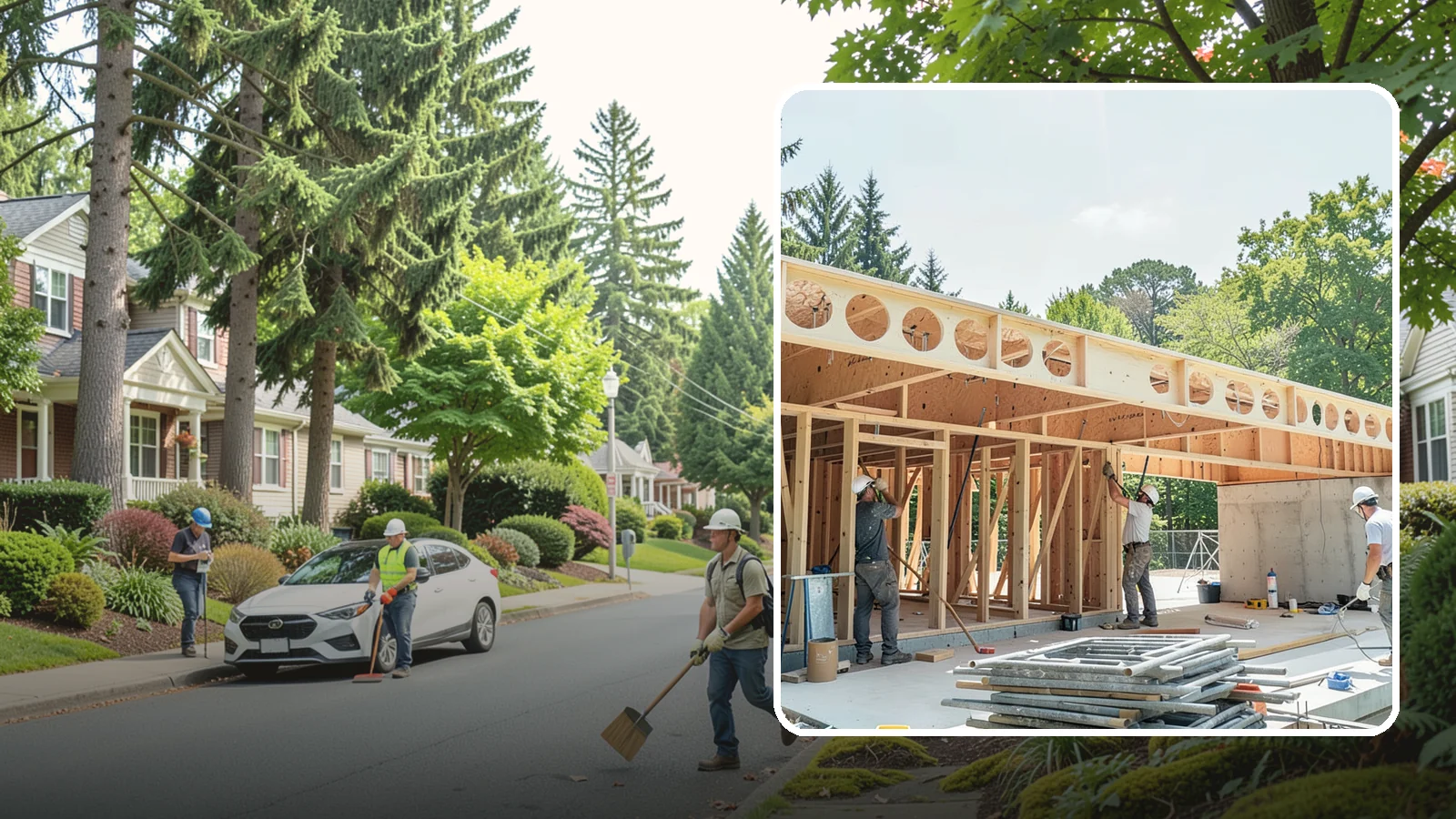 Box Beam Installation in Beaux Arts Village, King County, WA - Custom box beam installation that adds the look of structural timber ceilings without heavy solid-wood weight.