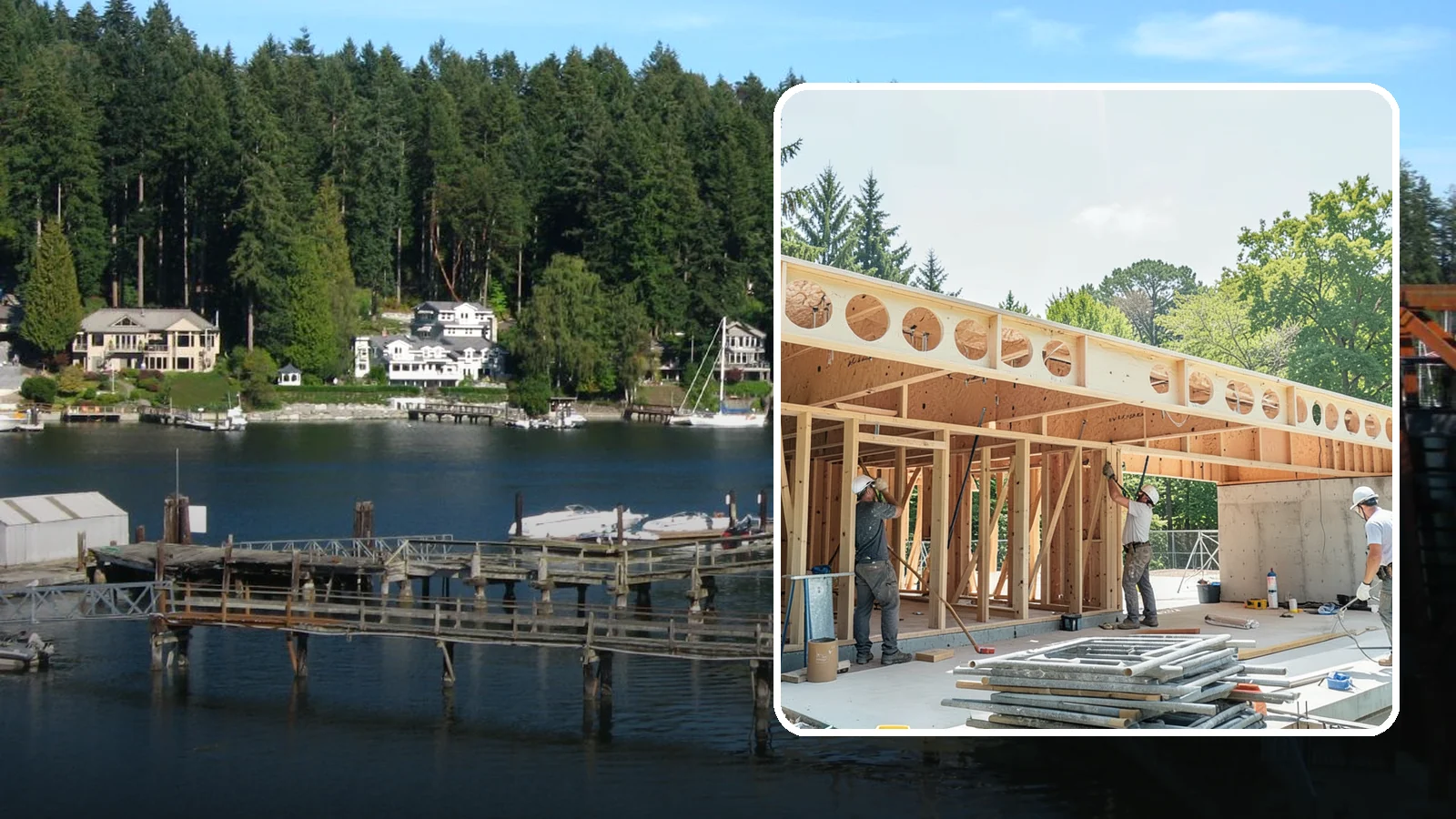 Box Beam Installation in Gig Harbor, Pierce County, WA - Custom box beam installation that adds the look of structural timber ceilings without heavy solid-wood weight.