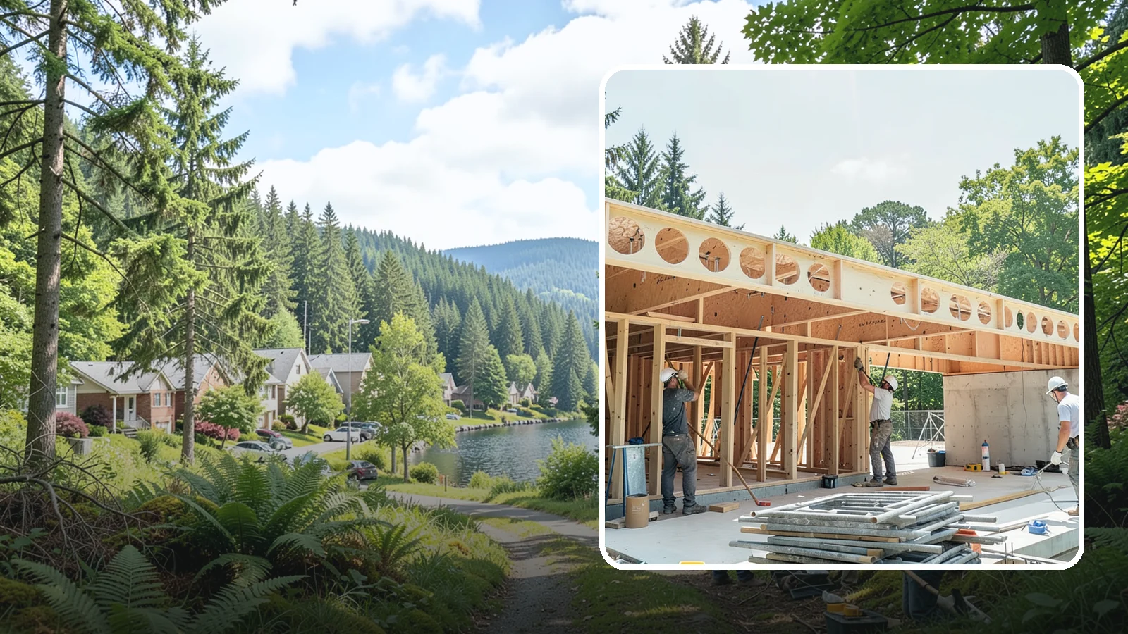 Box Beam Installation in Lake Forest Park, King County, WA - Custom box beam installation that adds the look of structural timber ceilings without heavy solid-wood weight.