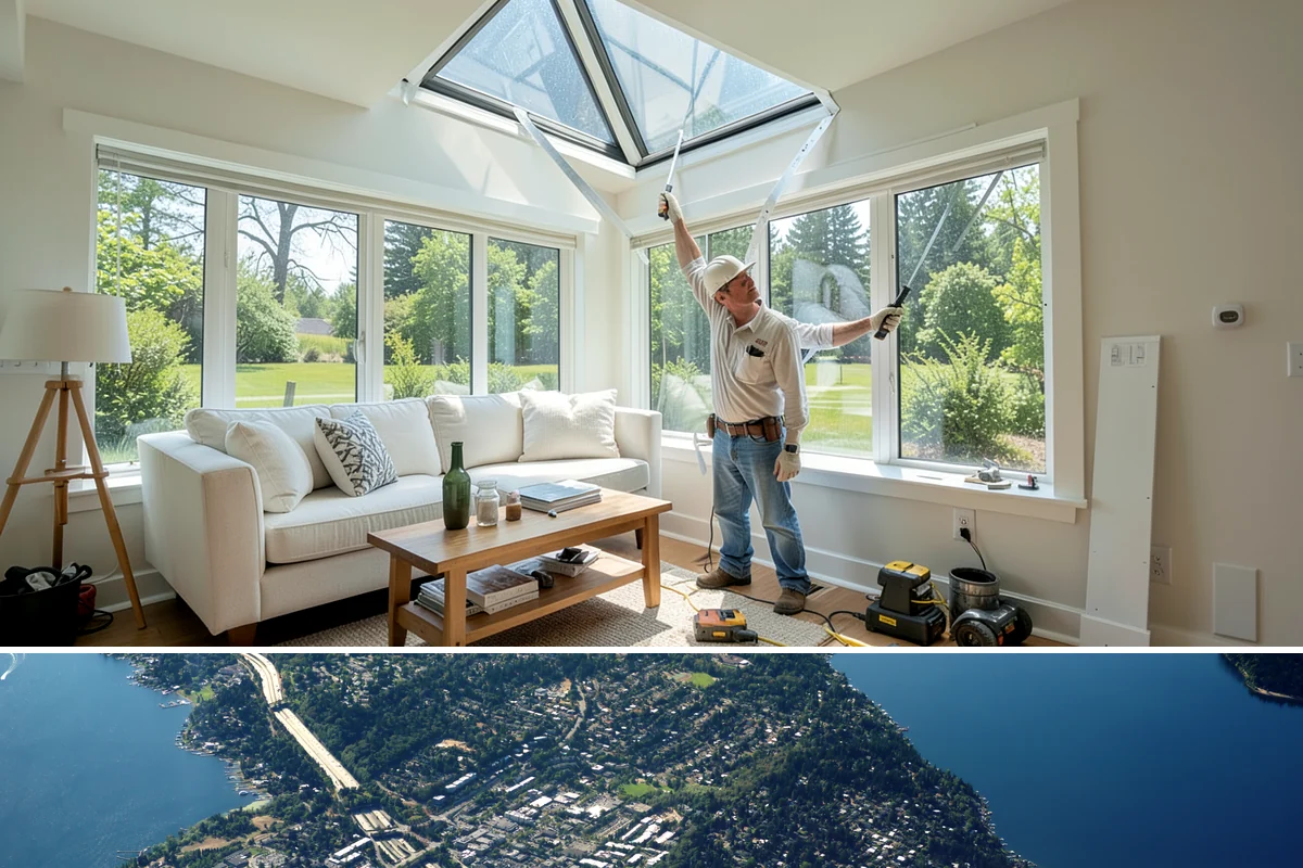 Box Beam Installation in Mercer Island, King County, WA - Box beams are fabricated and installed indoors year-round, a productive winter project in the rainy PNW.