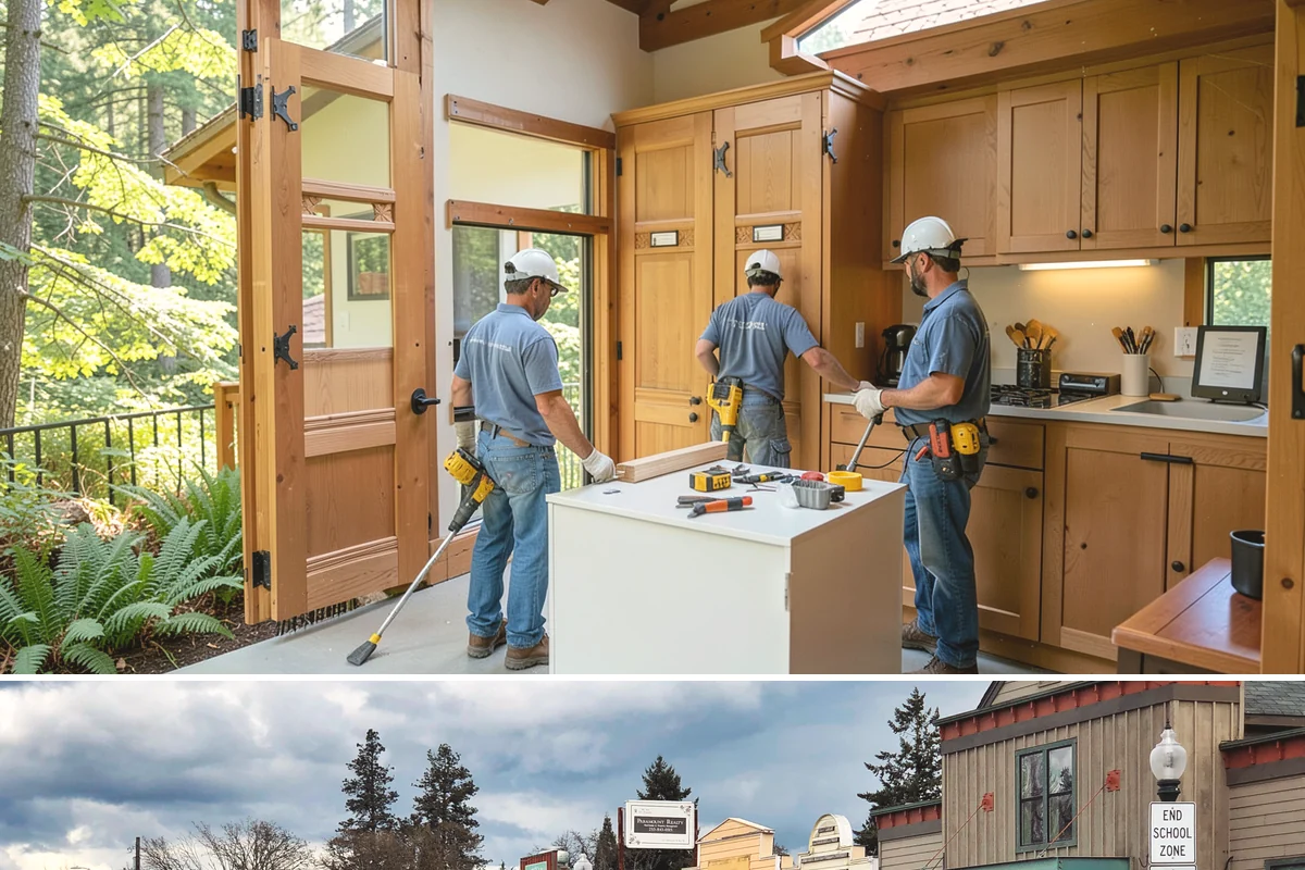 Box Beam Installation in Roy, Pierce County, WA - Box beams are fabricated and installed indoors year-round, a productive winter project in the rainy PNW.