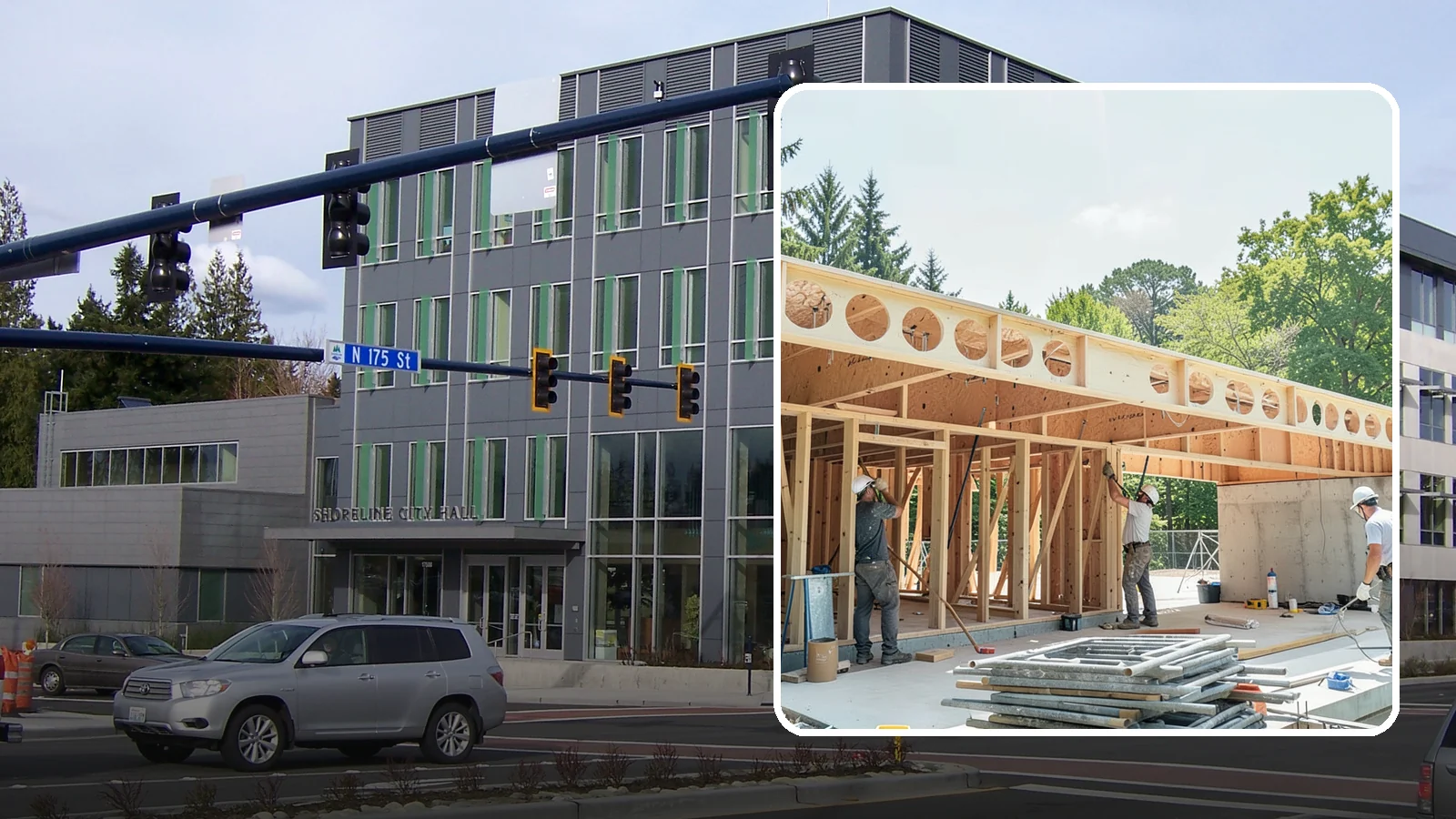 Box Beam Installation in Shoreline, King County, WA - Custom box beam installation that adds the look of structural timber ceilings without heavy solid-wood weight.