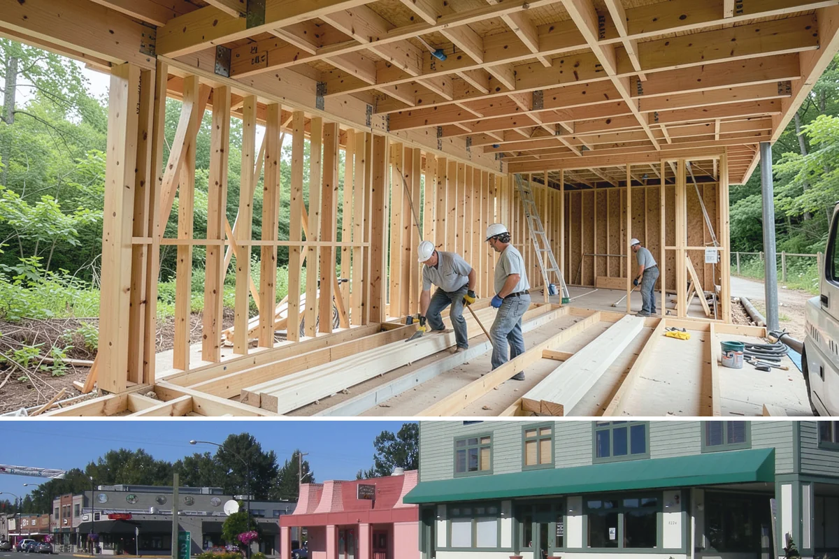 Box Beam Installation in Snoqualmie, King County, WA - Box beams are fabricated and installed indoors year-round, a productive winter project in the rainy PNW.
