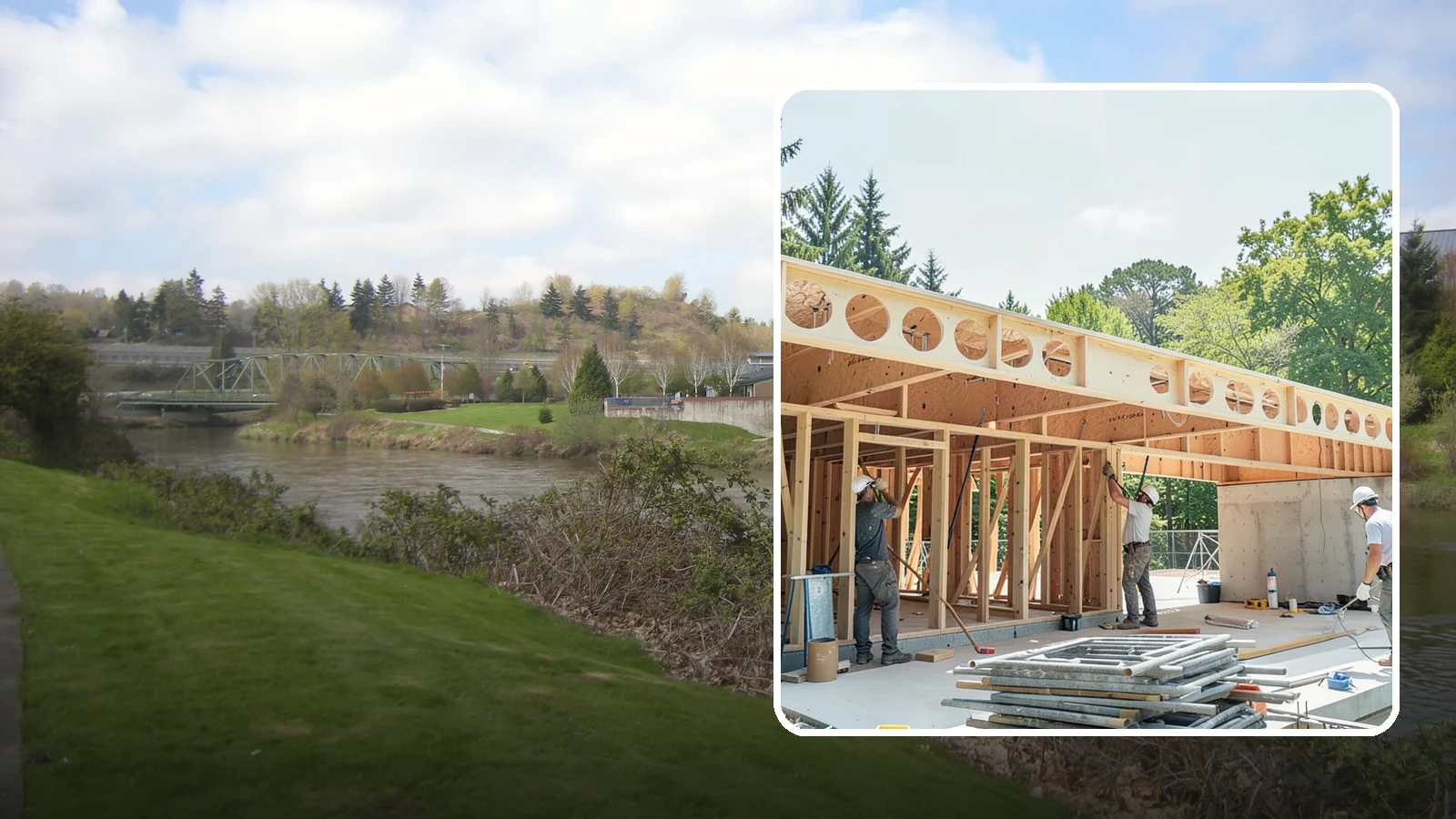 Box Beam Installation in Tukwila, King County, WA - Custom box beam installation that adds the look of structural timber ceilings without heavy solid-wood weight.
