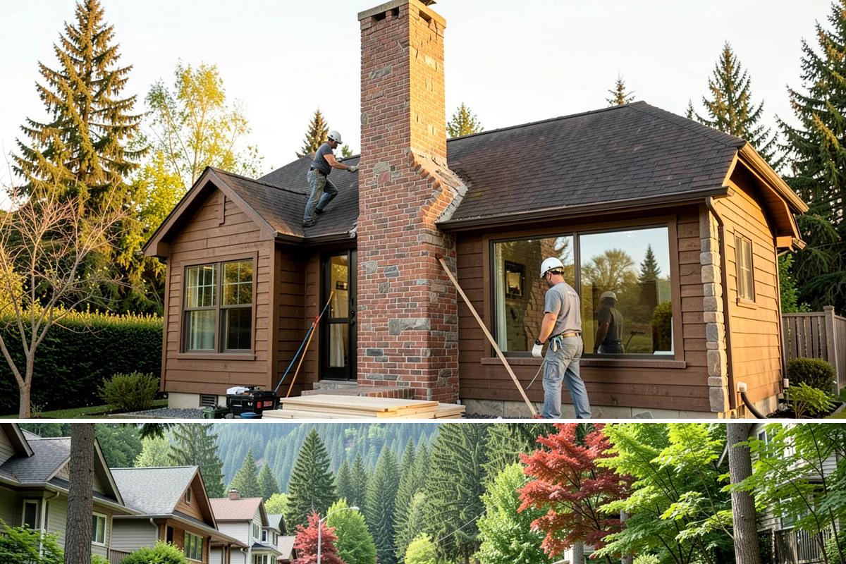 Breezeway Construction in Darrington, Snohomish County, WA - We build and roof the breezeway in summer so it is watertight before the wet season sets in.