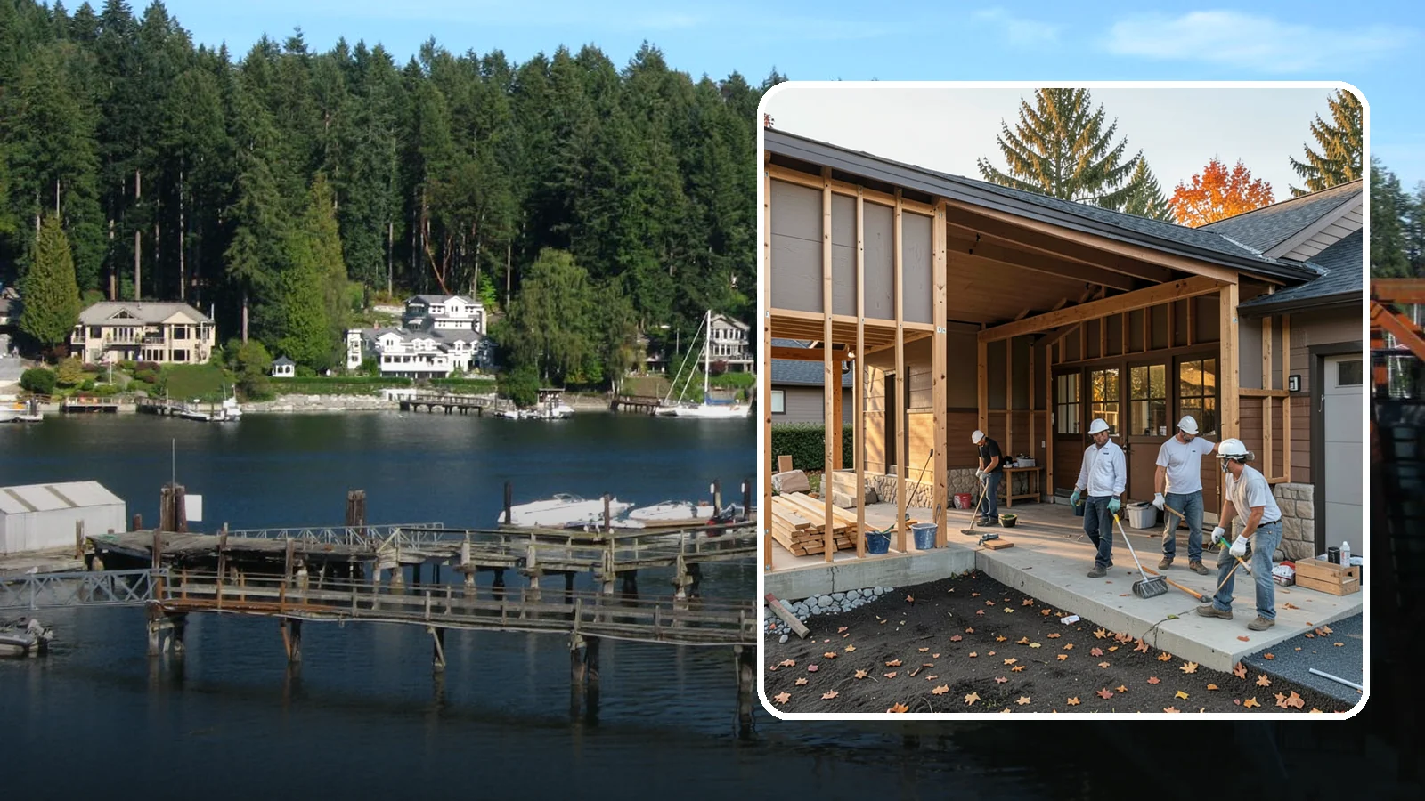 Breezeway Construction in Gig Harbor, Pierce County, WA - A breezeway builds a covered connection between your home and a garage or outbuilding so you stay dry moving between them.