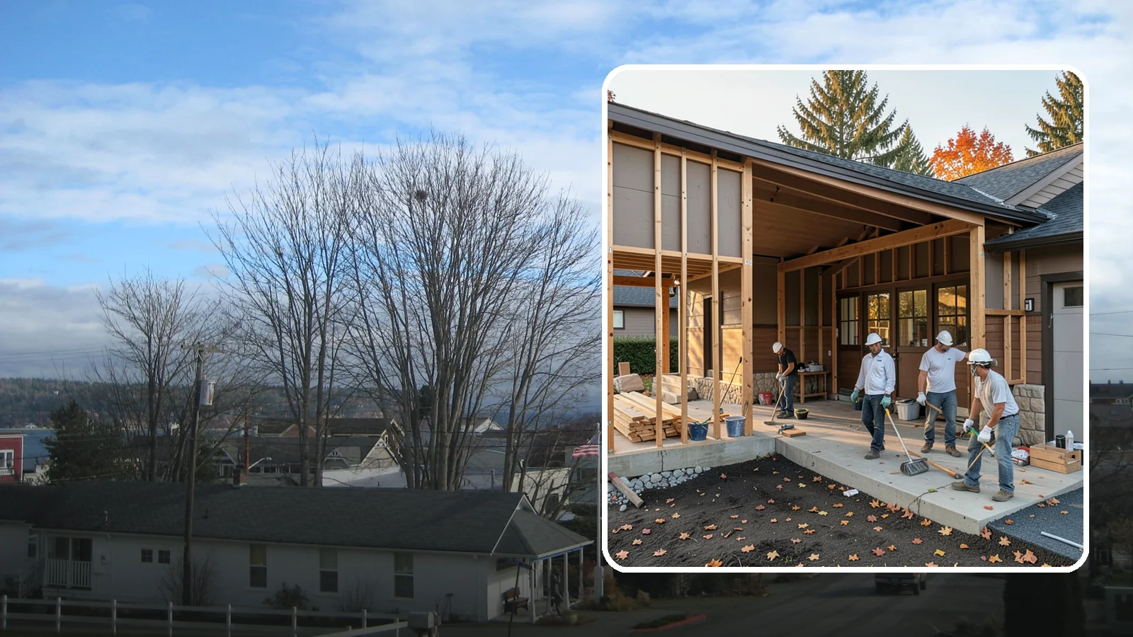 Breezeway Construction in Langley, Island County, WA - A breezeway builds a covered connection between your home and a garage or outbuilding so you stay dry moving between them.