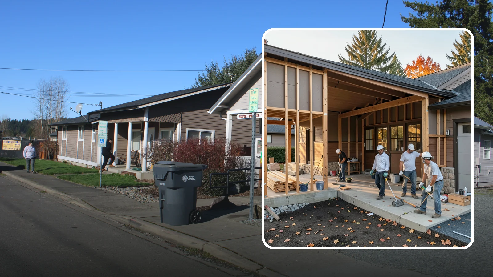 Breezeway Construction in South Prairie, Pierce County, WA - A breezeway builds a covered connection between your home and a garage or outbuilding so you stay dry moving between them.
