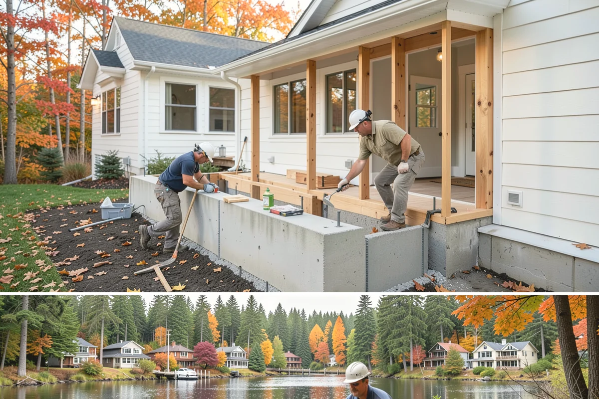 Brick Steps Construction in La Conner, Skagit County, WA - Brick and mortar work is best done in dry weather so the mortar cures properly, favoring the summer months.