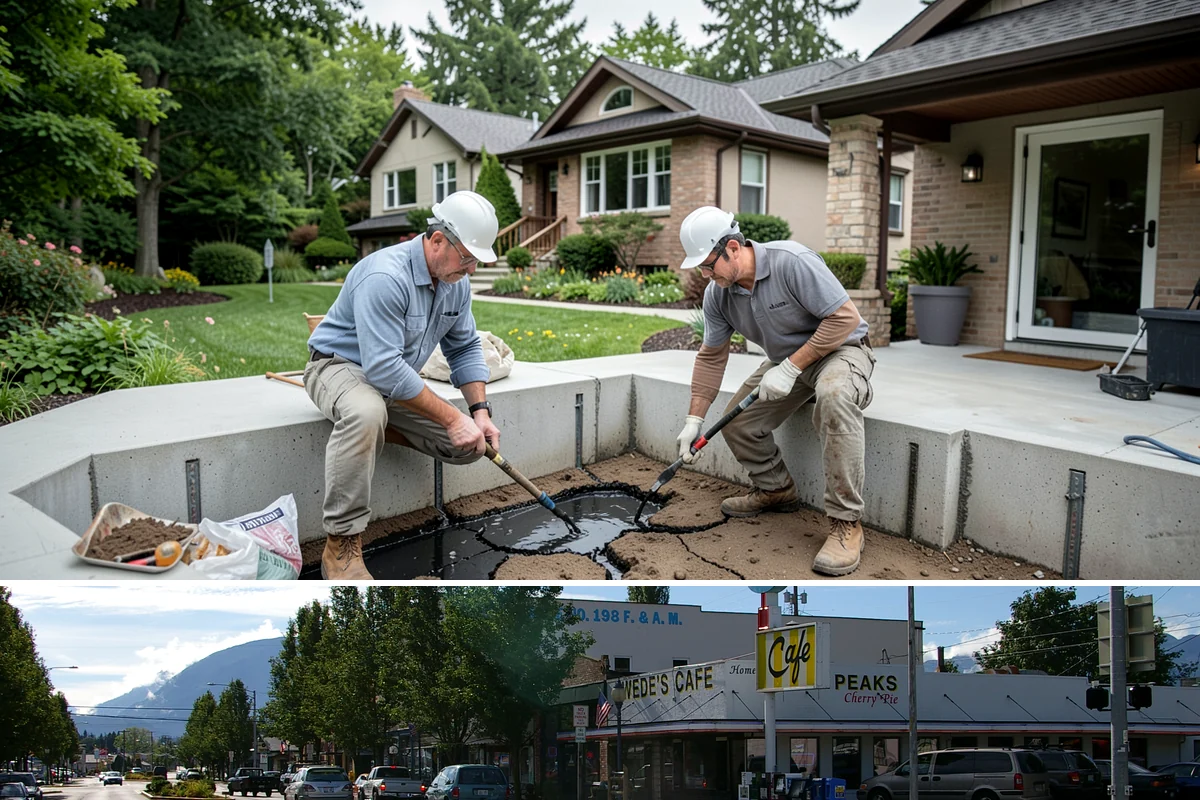 Brick Steps Construction in North Bend, King County, WA - Brick and mortar work is best done in dry weather so the mortar cures properly, favoring the summer months.
