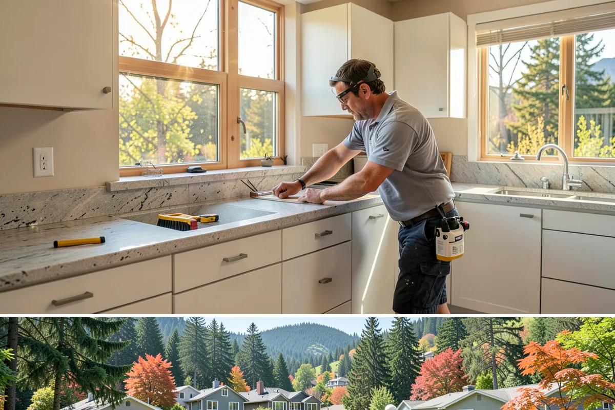 Built-In BBQ Construction in Fircrest, Pierce County, WA - Summer construction lets sealants and masonry cure before the wet months set in.