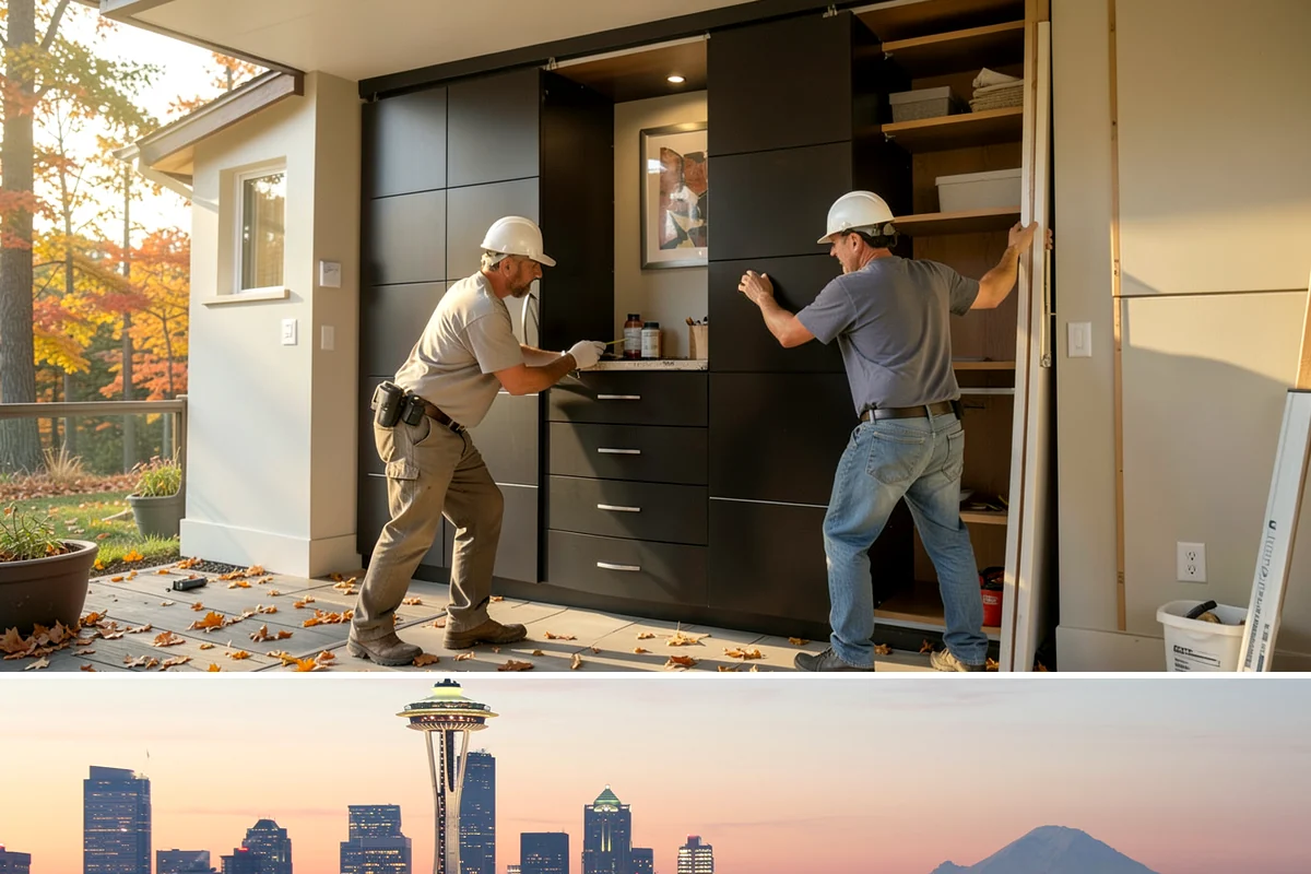 Built-In Storage Construction in Seattle, King County, WA - Interior built-in work is ideal during the wet PNW season when the crew can focus indoors uninterrupted by weather.