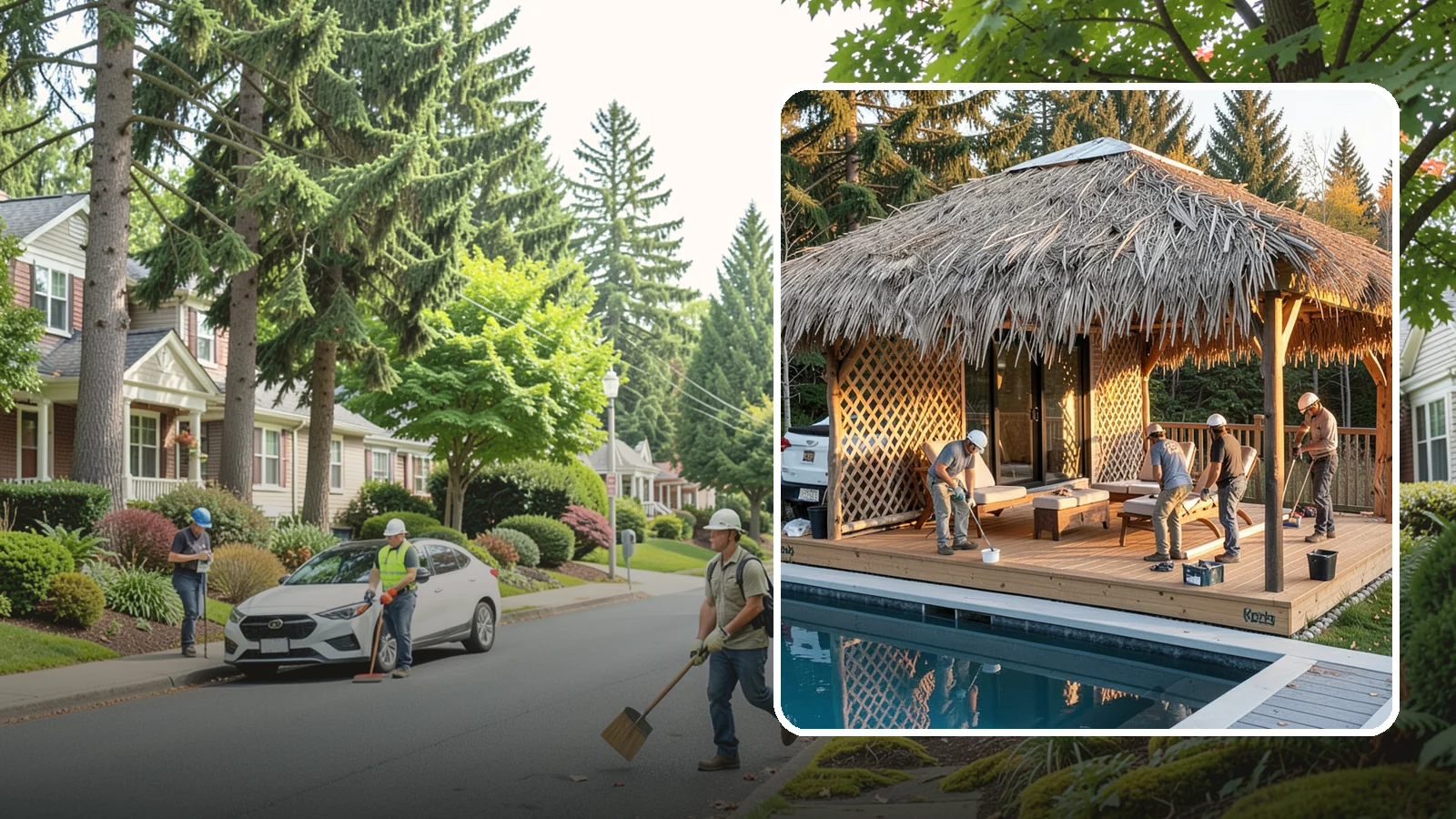 Cabana Construction in Beaux Arts Village, King County, WA - A stylish cabana that provides shaded lounging and shelter beside your pool or patio.