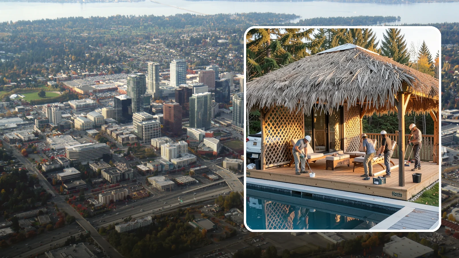 Cabana Construction in Bellevue, King County, WA - A stylish cabana that provides shaded lounging and shelter beside your pool or patio.