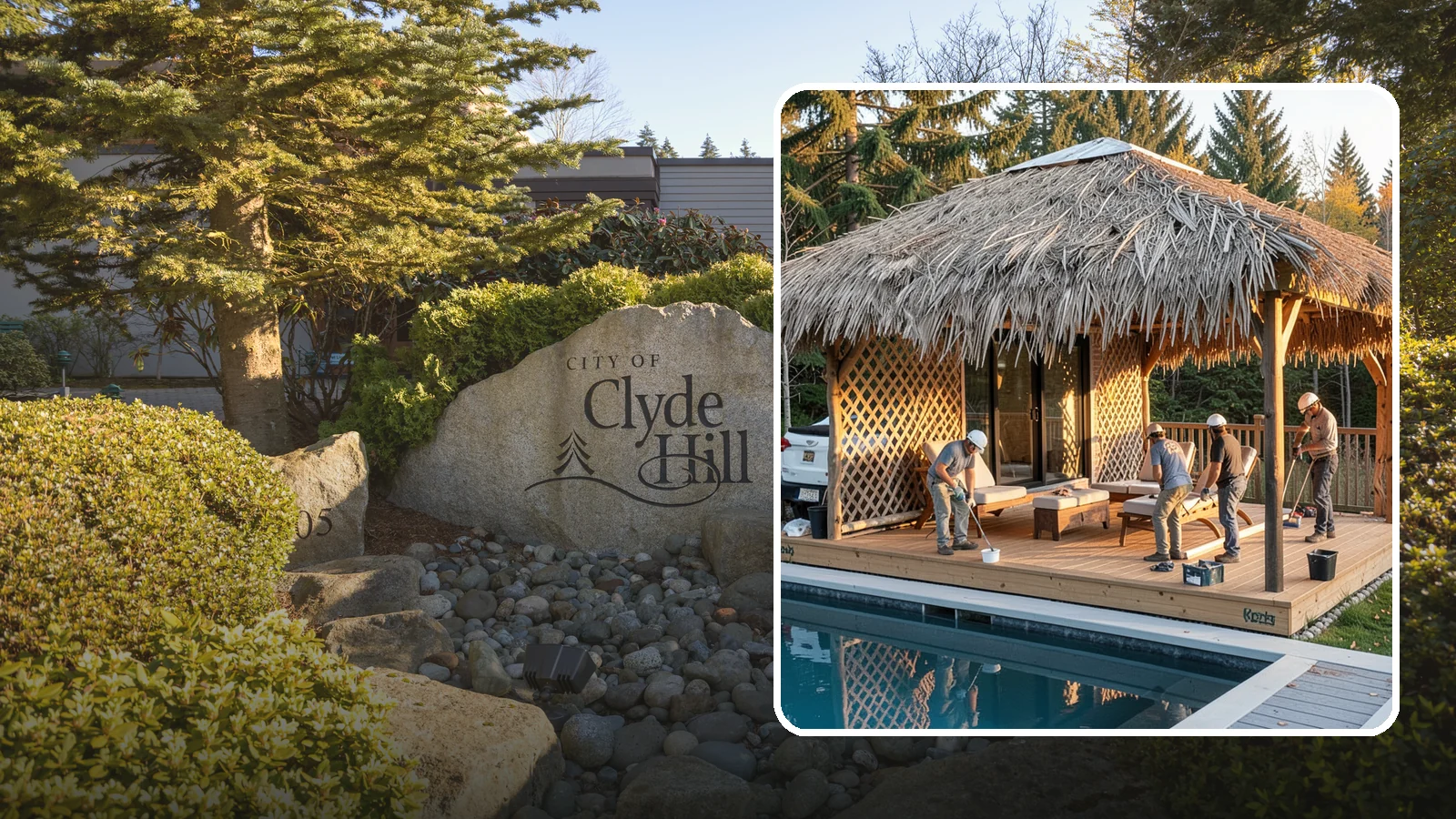 Cabana Construction in Clyde Hill, King County, WA - A stylish cabana that provides shaded lounging and shelter beside your pool or patio.