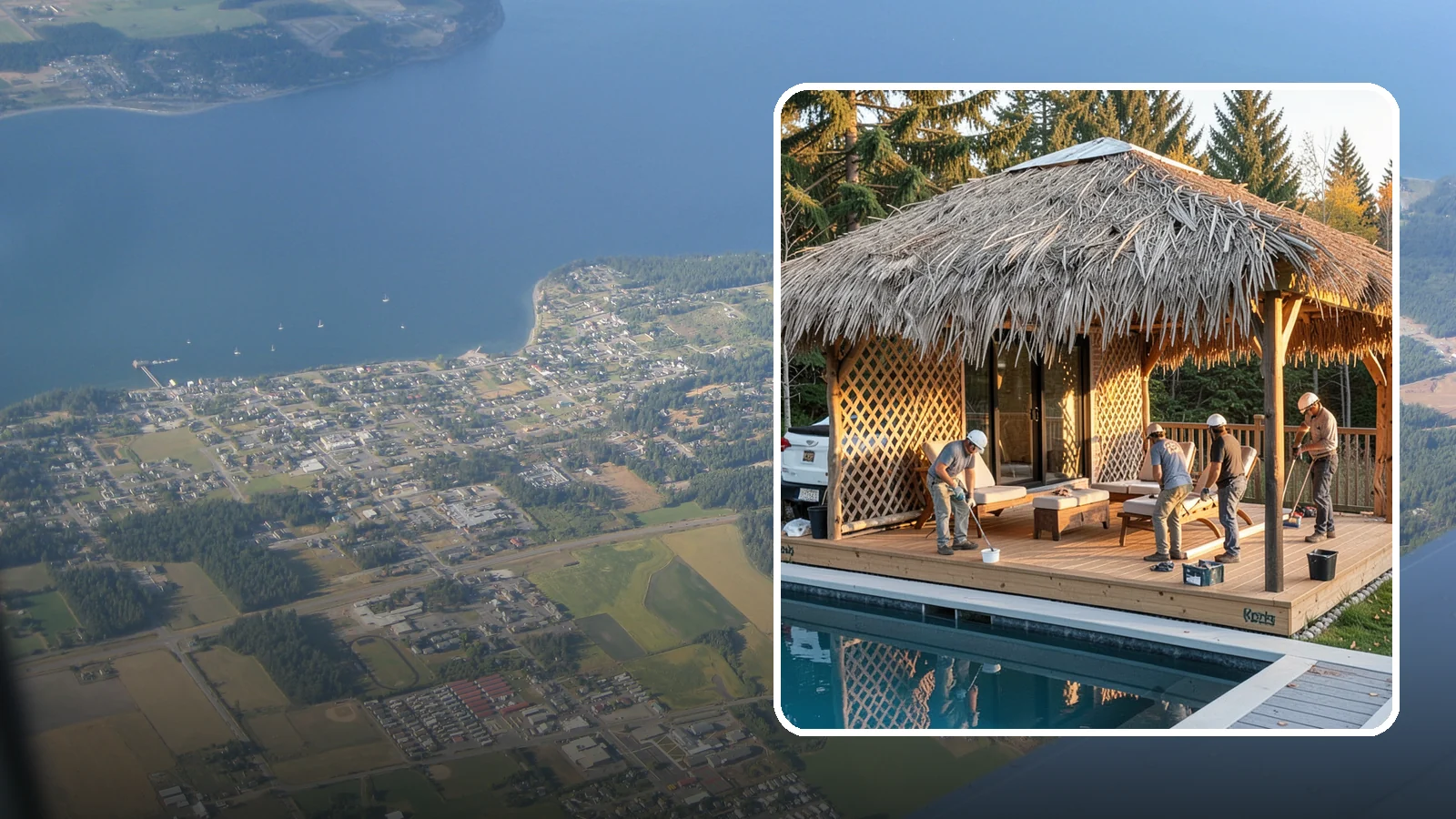 Cabana Construction in Coupeville, Island County, WA - A stylish cabana that provides shaded lounging and shelter beside your pool or patio.