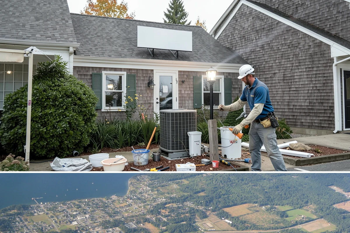 Cabana Construction in Coupeville, Island County, WA - Summer construction allows footings and finishes to set before the wet season.