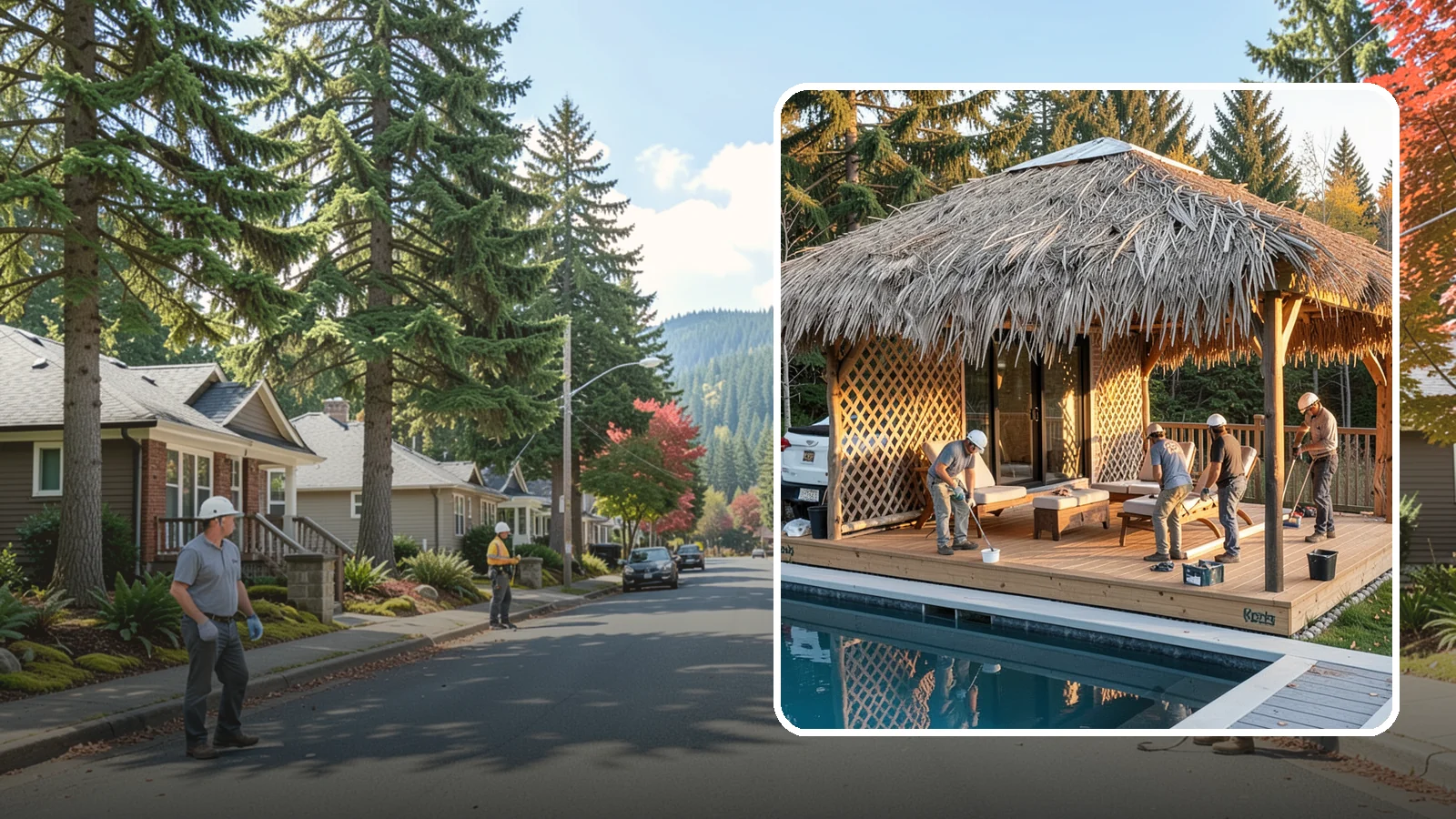 Cabana Construction in Hunts Point, King County, WA - A stylish cabana that provides shaded lounging and shelter beside your pool or patio.