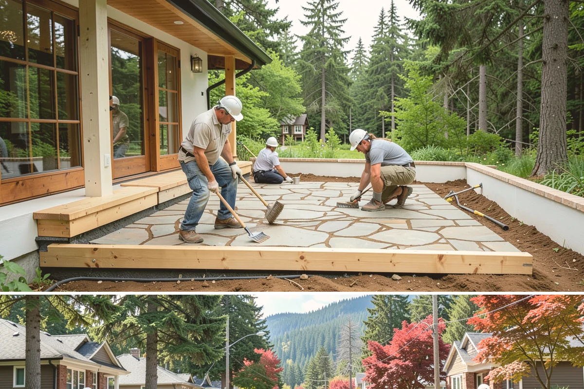 Cabana Construction in Hunts Point, King County, WA - Summer construction allows footings and finishes to set before the wet season.