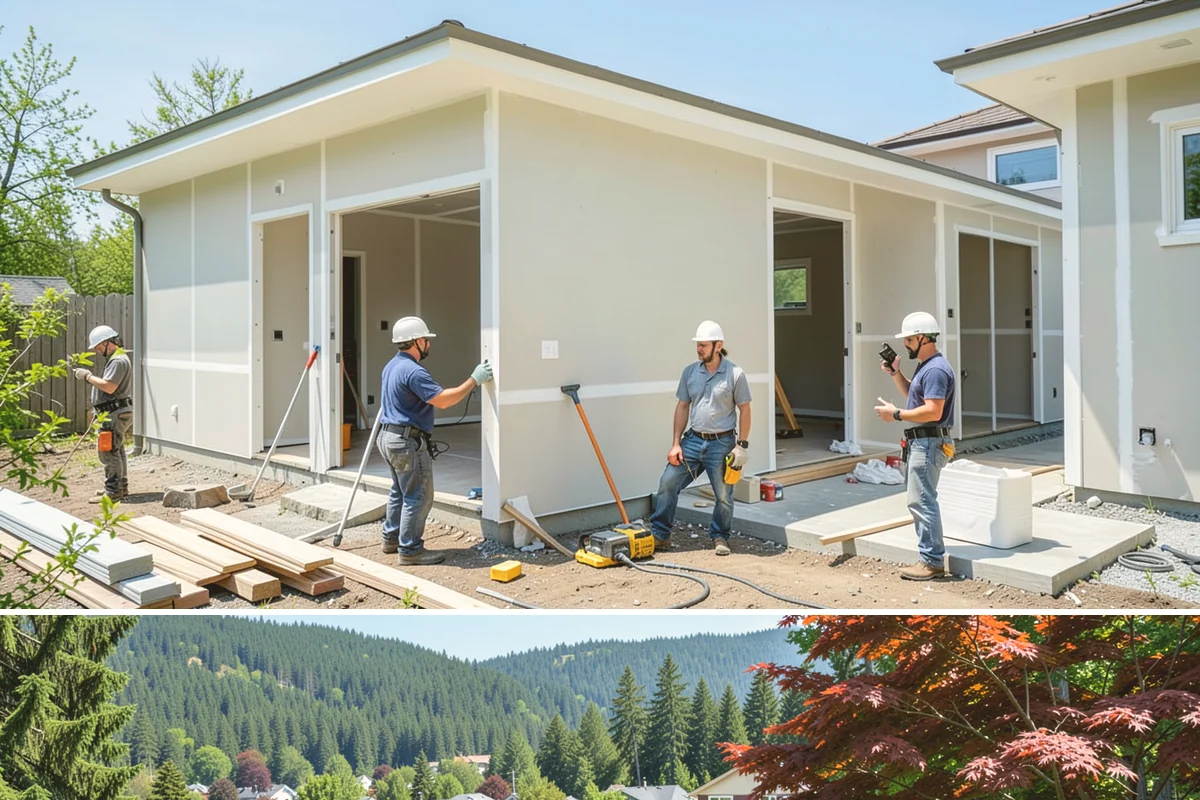 Cabana Construction in Index, Snohomish County, WA - Summer construction allows footings and finishes to set before the wet season.