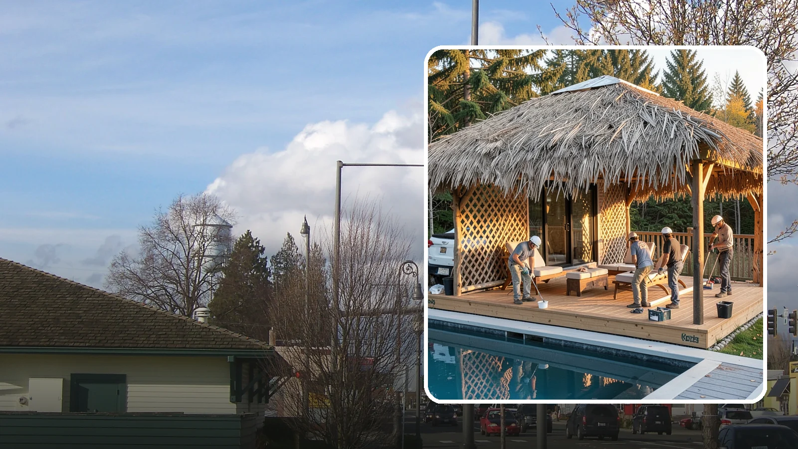 Cabana Construction in Marysville, Snohomish County, WA - A stylish cabana that provides shaded lounging and shelter beside your pool or patio.