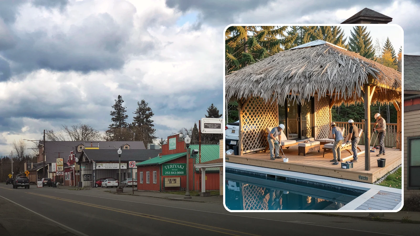 Cabana Construction in Roy, Pierce County, WA - A stylish cabana that provides shaded lounging and shelter beside your pool or patio.