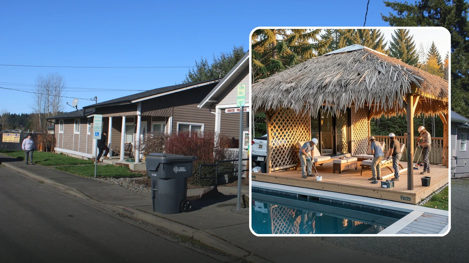Cabana Construction in South Prairie, Pierce County, WA - A stylish cabana that provides shaded lounging and shelter beside your pool or patio.