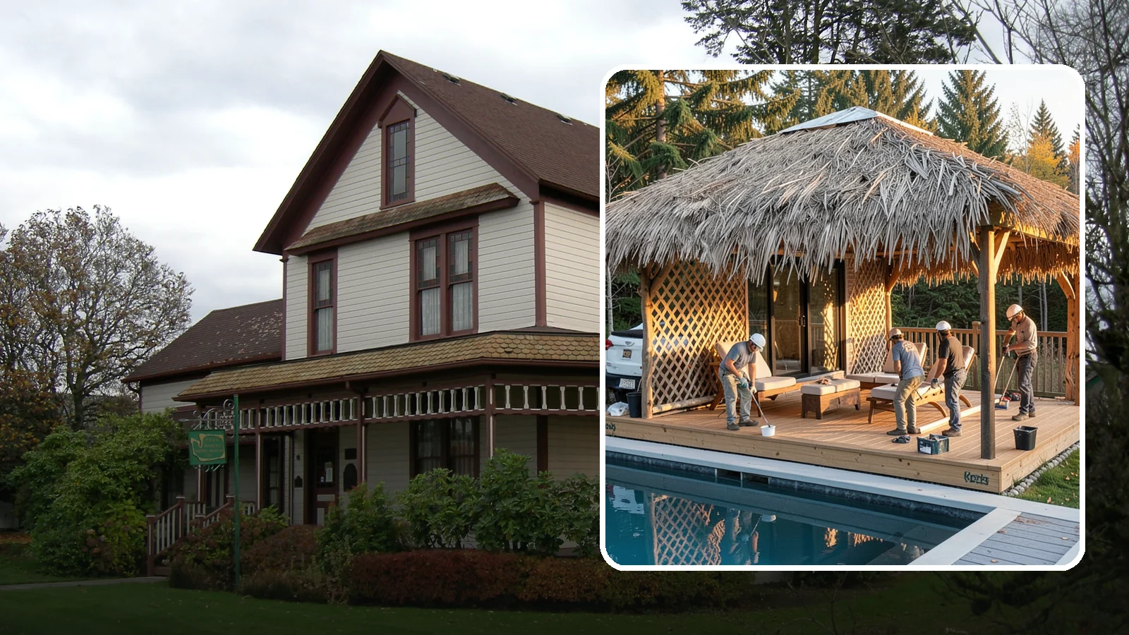 Cabana Construction in Sumner, Pierce County, WA - A stylish cabana that provides shaded lounging and shelter beside your pool or patio.