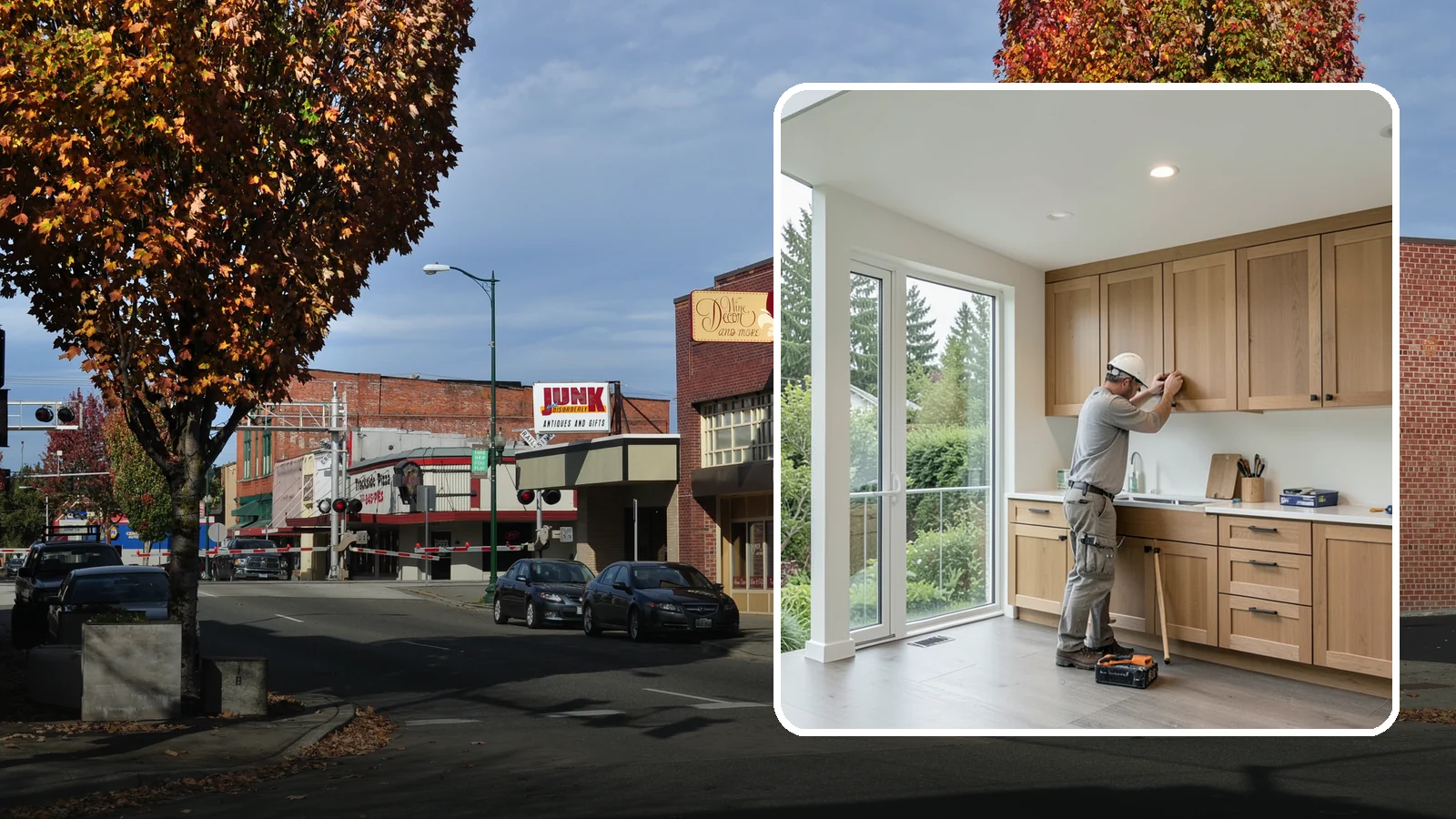Cabinet Refacing in Puyallup, Pierce County, WA - Replacing cabinet doors and drawer fronts and applying new veneer to boxes for a new look while keeping existing structure.