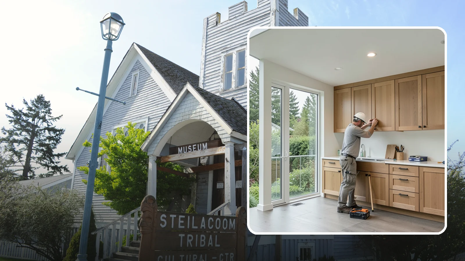Cabinet Refacing in Steilacoom, Pierce County, WA - Replacing cabinet doors and drawer fronts and applying new veneer to boxes for a new look while keeping existing structure.