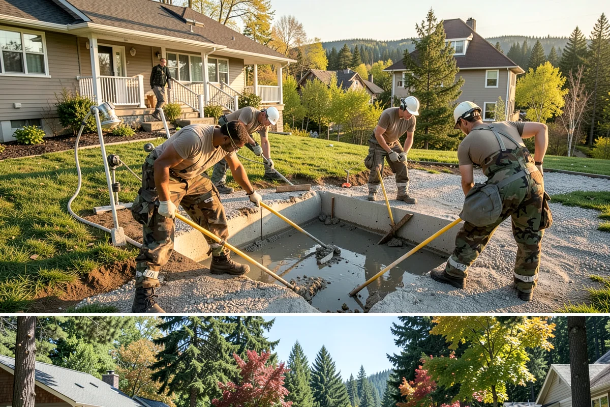 Carport Construction in Orting, Pierce County, WA - Footings and roofing go in best during dry weather, making summer the ideal window for a carport build.