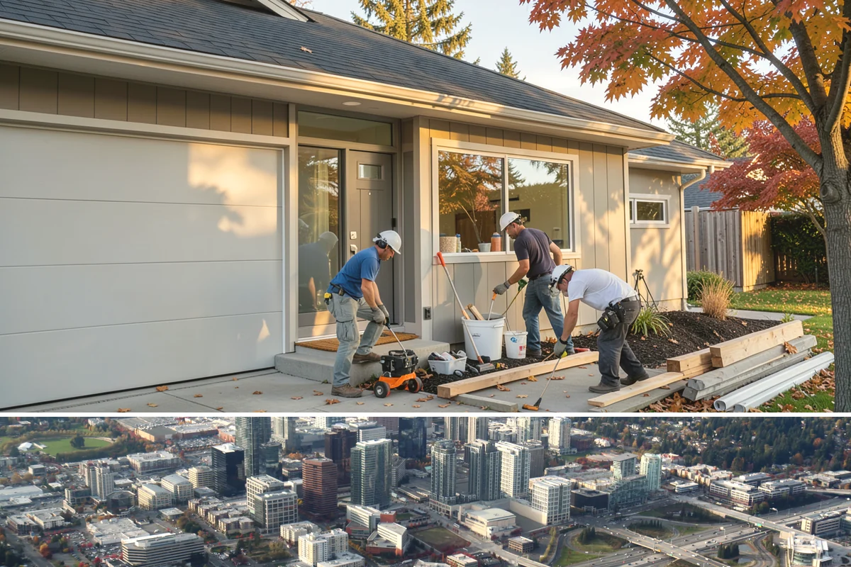 Carriage Garage Door Installation in Bellevue, King County, WA - These doors can be installed year-round, with fall a good time to seal the garage before winter.