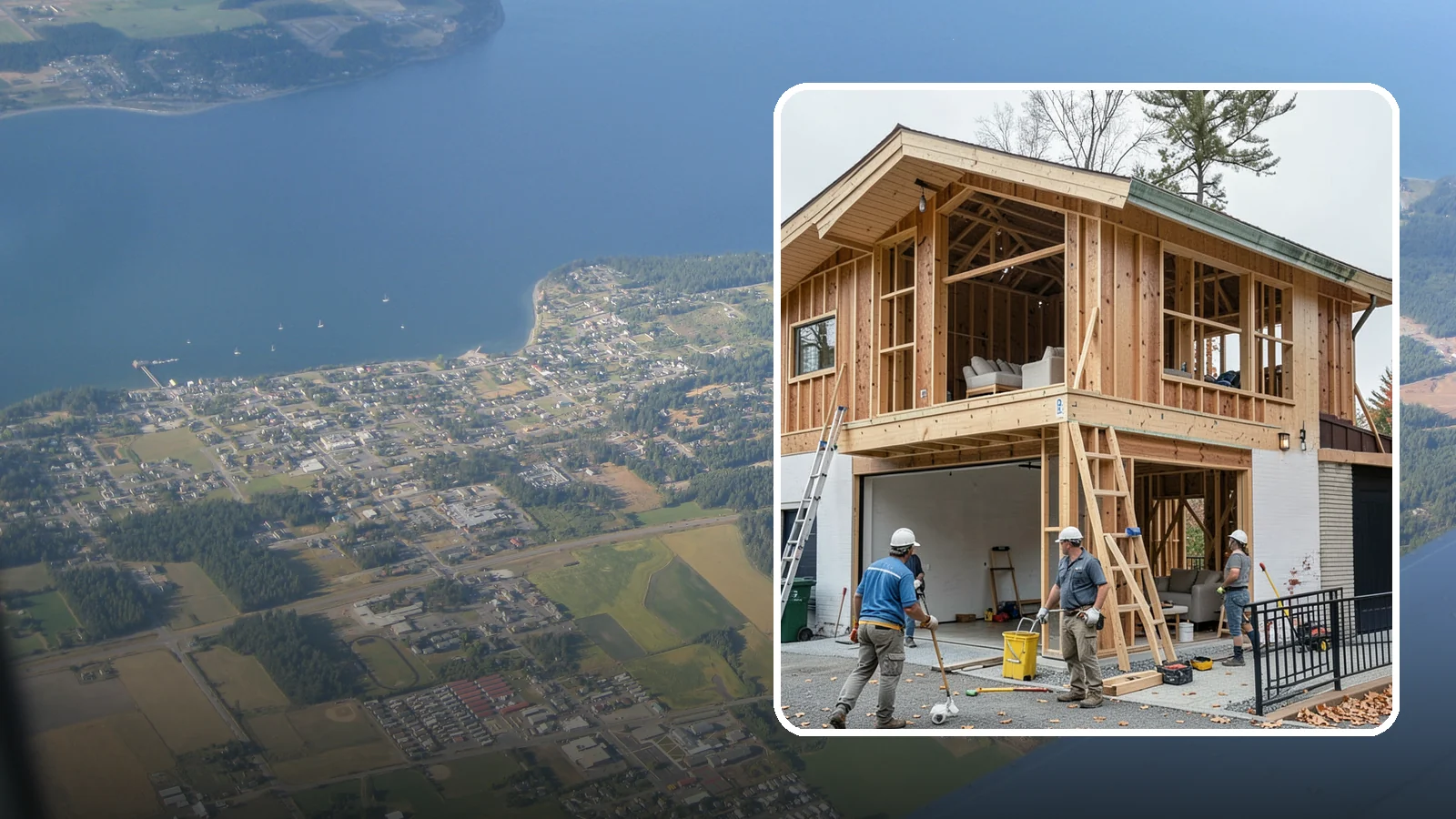 Carriage House Construction in Coupeville, Island County, WA - Carriage house construction that pairs vehicle storage below with private living space above on your Western Washington lot.
