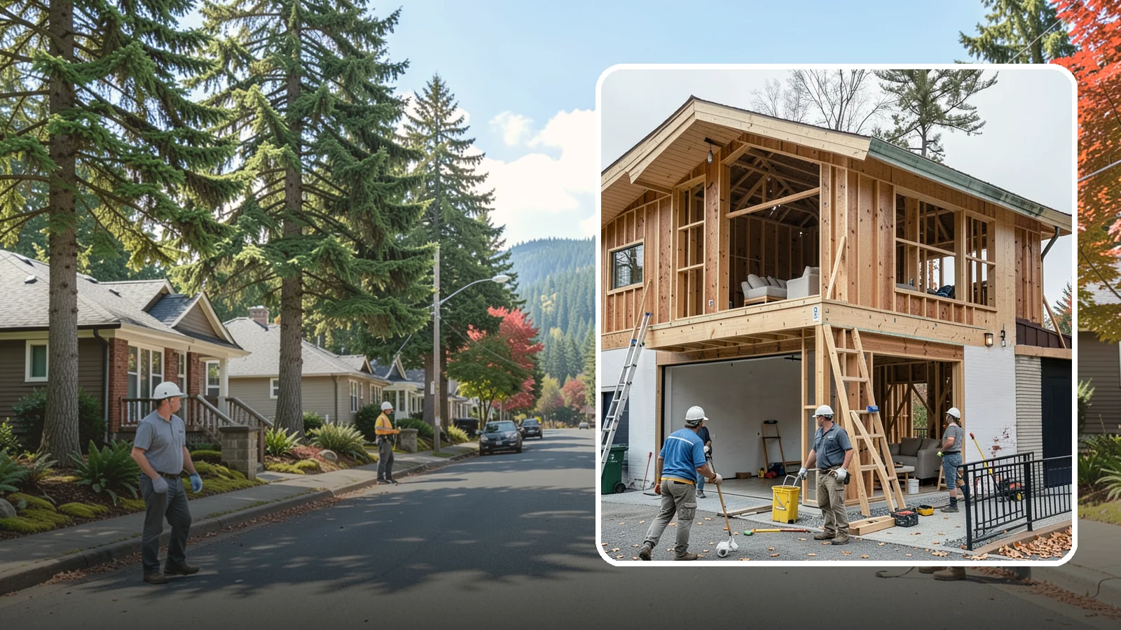 Carriage House Construction in Hunts Point, King County, WA - Carriage house construction that pairs vehicle storage below with private living space above on your Western Washington lot.