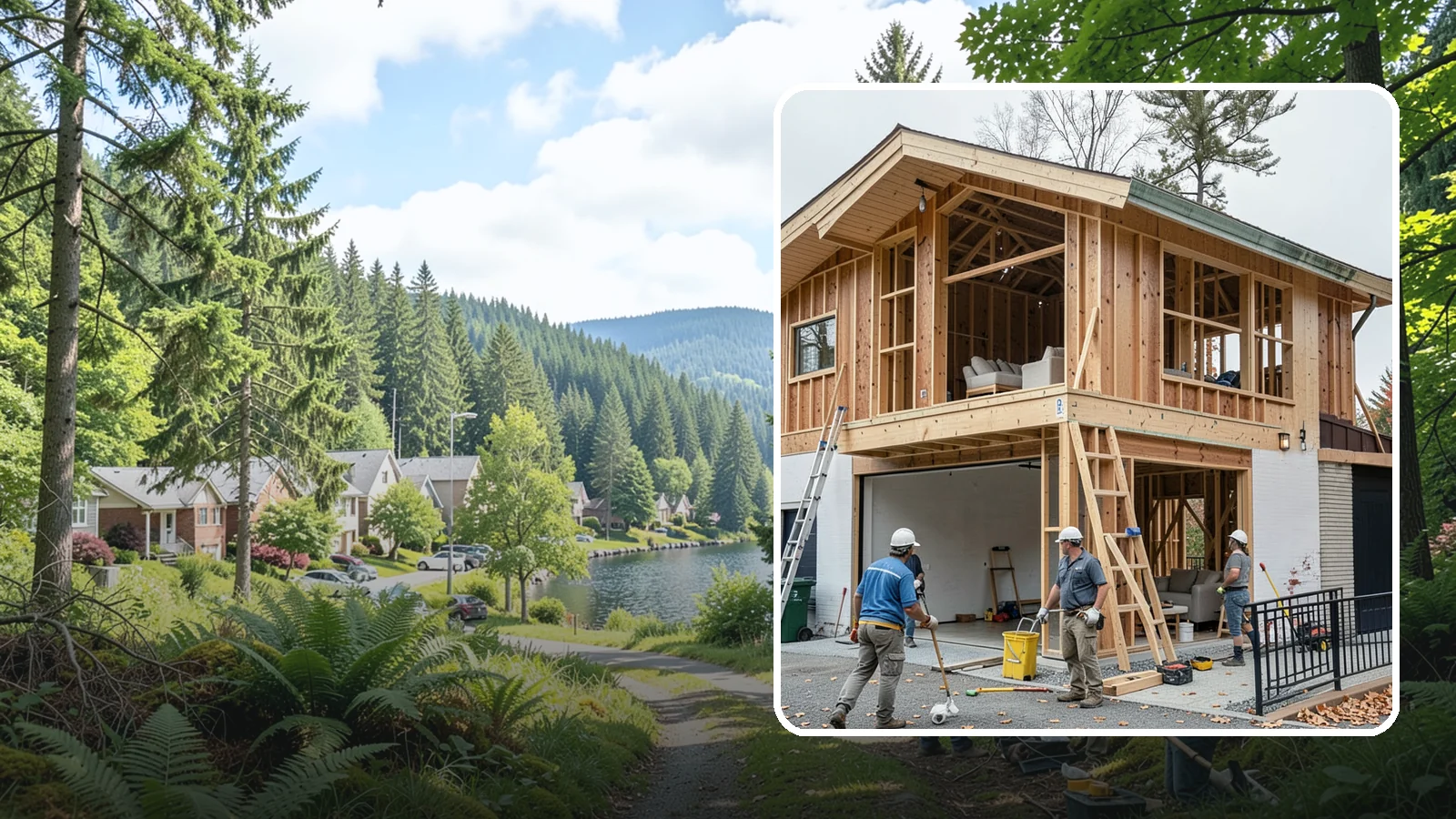 Carriage House Construction in Lake Forest Park, King County, WA - Carriage house construction that pairs vehicle storage below with private living space above on your Western Washington lot.