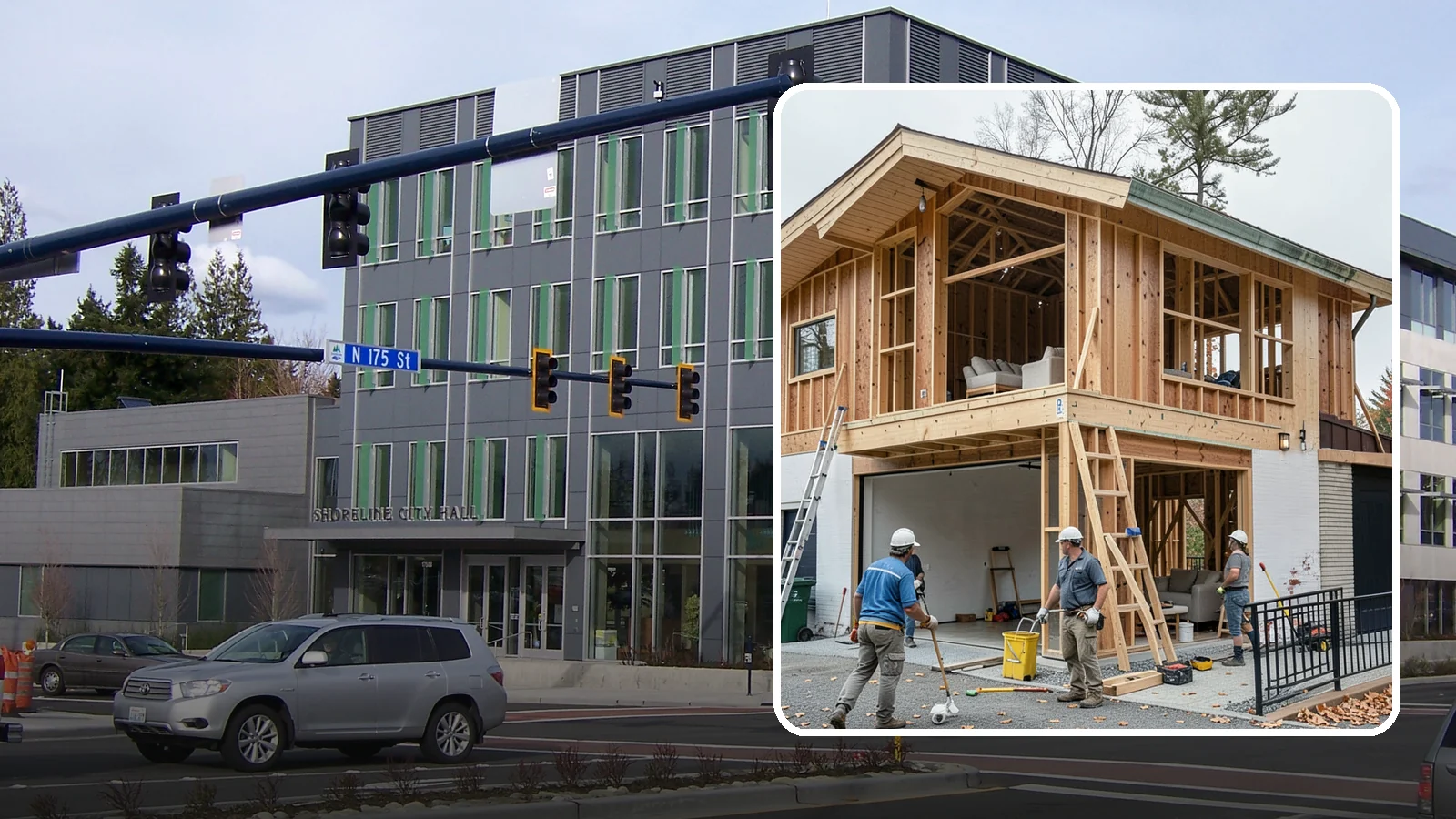 Carriage House Construction in Shoreline, King County, WA - Carriage house construction that pairs vehicle storage below with private living space above on your Western Washington lot.
