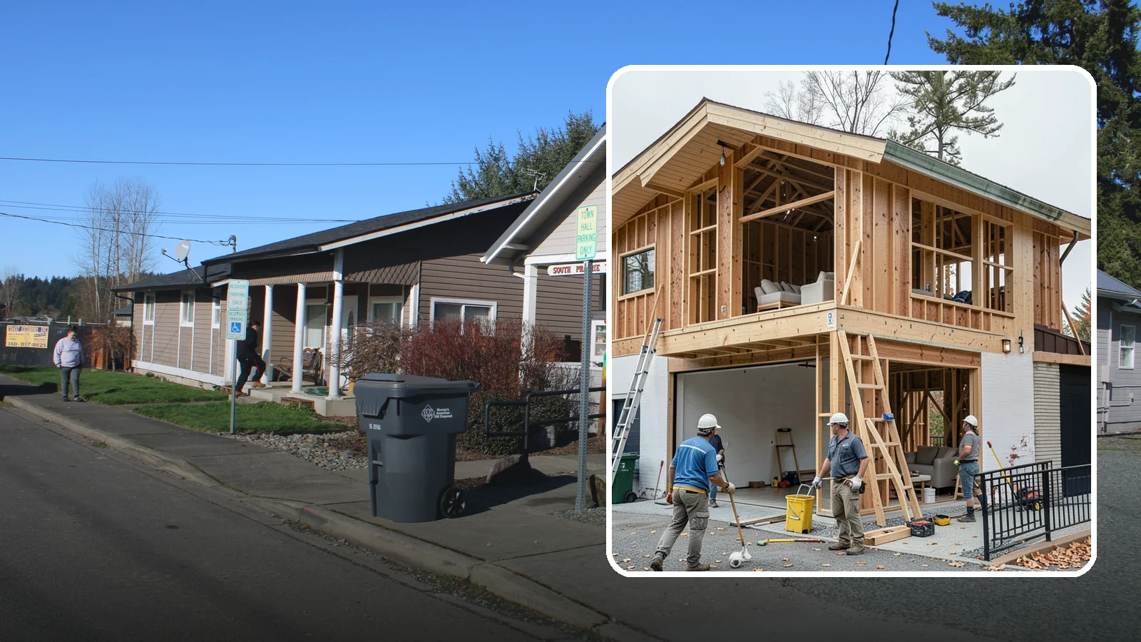 Carriage House Construction in South Prairie, Pierce County, WA - Carriage house construction that pairs vehicle storage below with private living space above on your Western Washington lot.