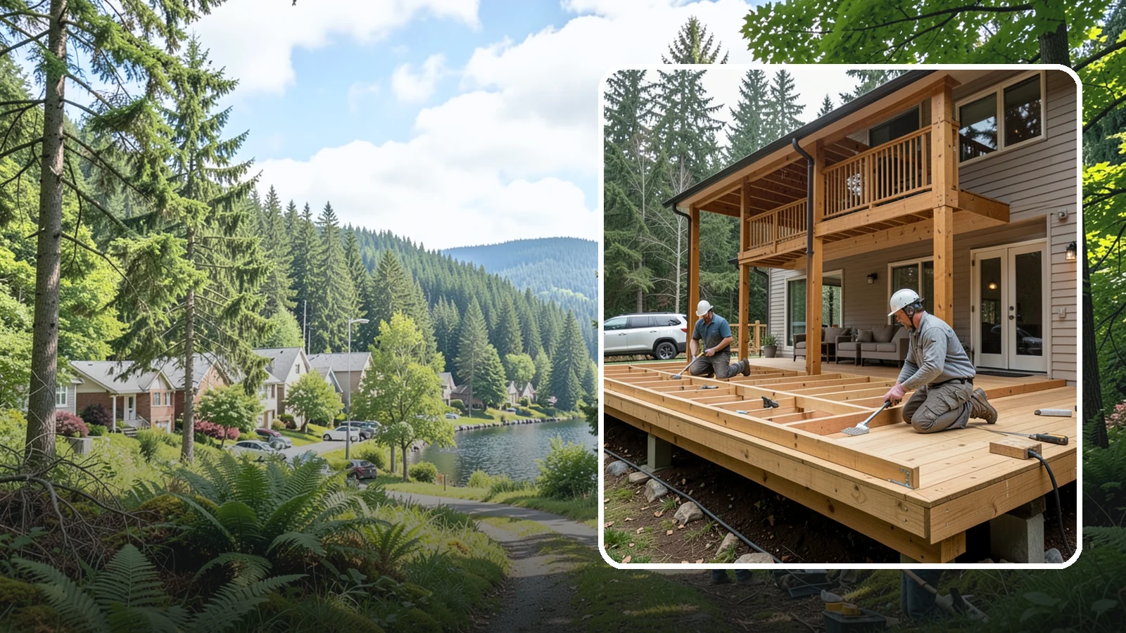 Cedar Deck Installation in Lake Forest Park, King County, WA - Naturally rot-resistant cedar decking that brings classic Pacific Northwest warmth to your outdoor space.