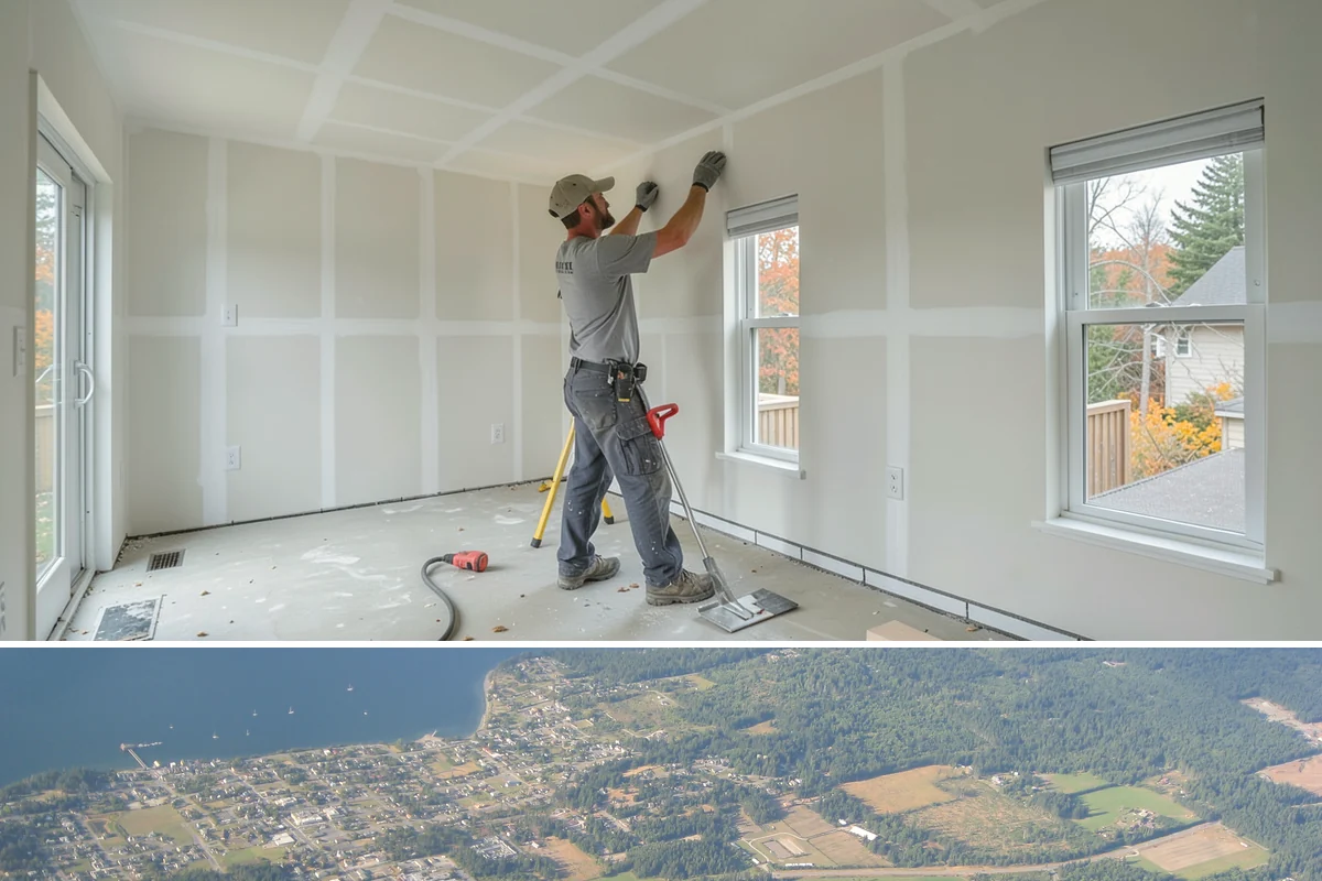 Ceiling Drywall Installation in Coupeville, Island County, WA - Ceiling drywall is indoor work suited to every season, including the rainy winter months.