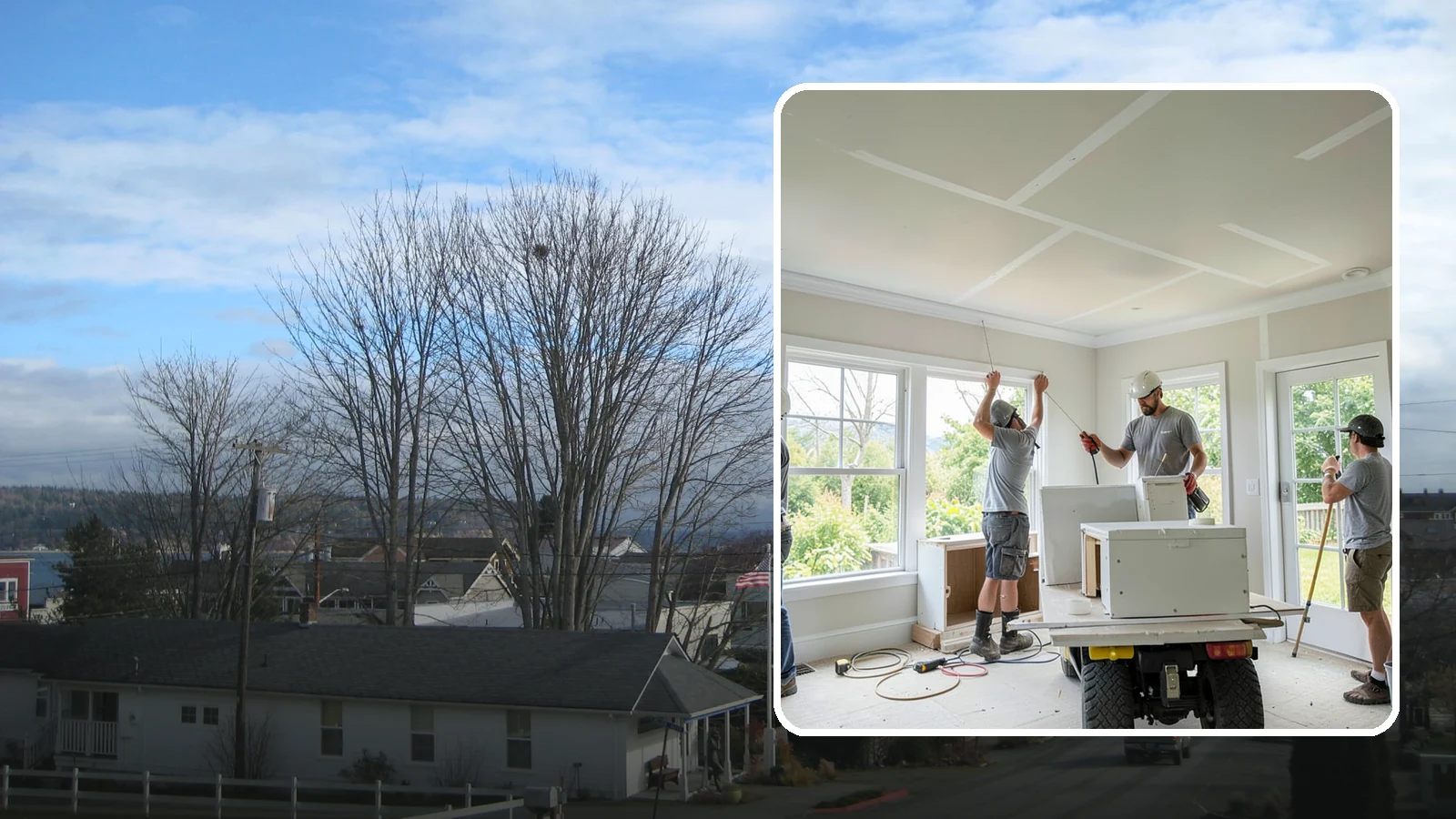 Ceiling Drywall Installation in Langley, Island County, WA - Ceiling drywall installation hangs and finishes overhead board for flat, solid ceilings.