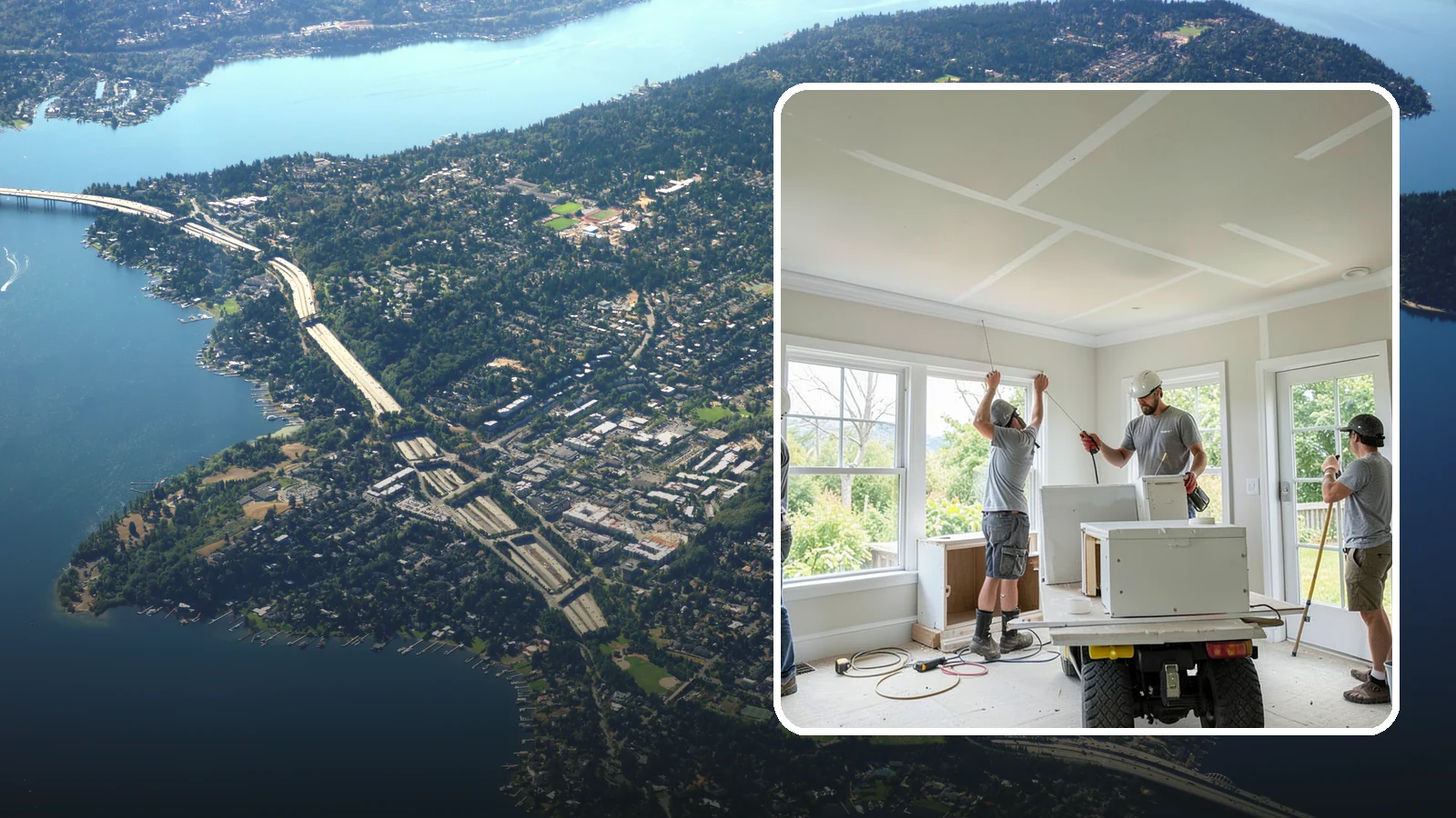 Ceiling Drywall Installation in Mercer Island, King County, WA - Ceiling drywall installation hangs and finishes overhead board for flat, solid ceilings.