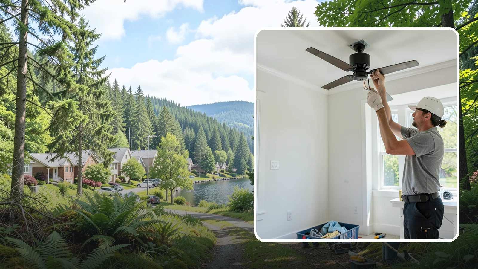 Ceiling Fan Installation in Lake Forest Park, King County, WA - We install and replace ceiling fans with properly braced boxes and secure, code-compliant wiring.