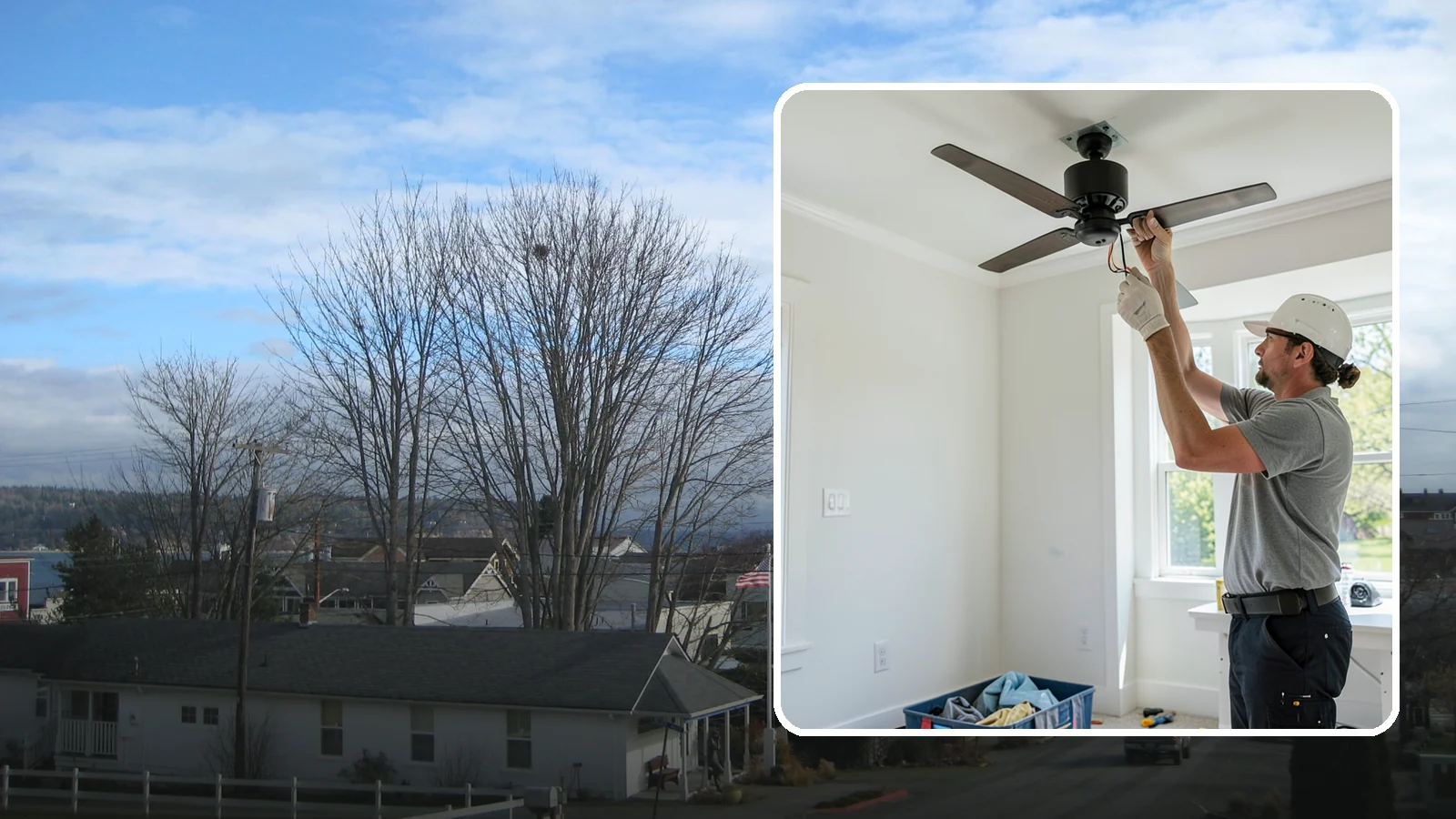 Ceiling Fan Installation in Langley, Island County, WA - We install and replace ceiling fans with properly braced boxes and secure, code-compliant wiring.